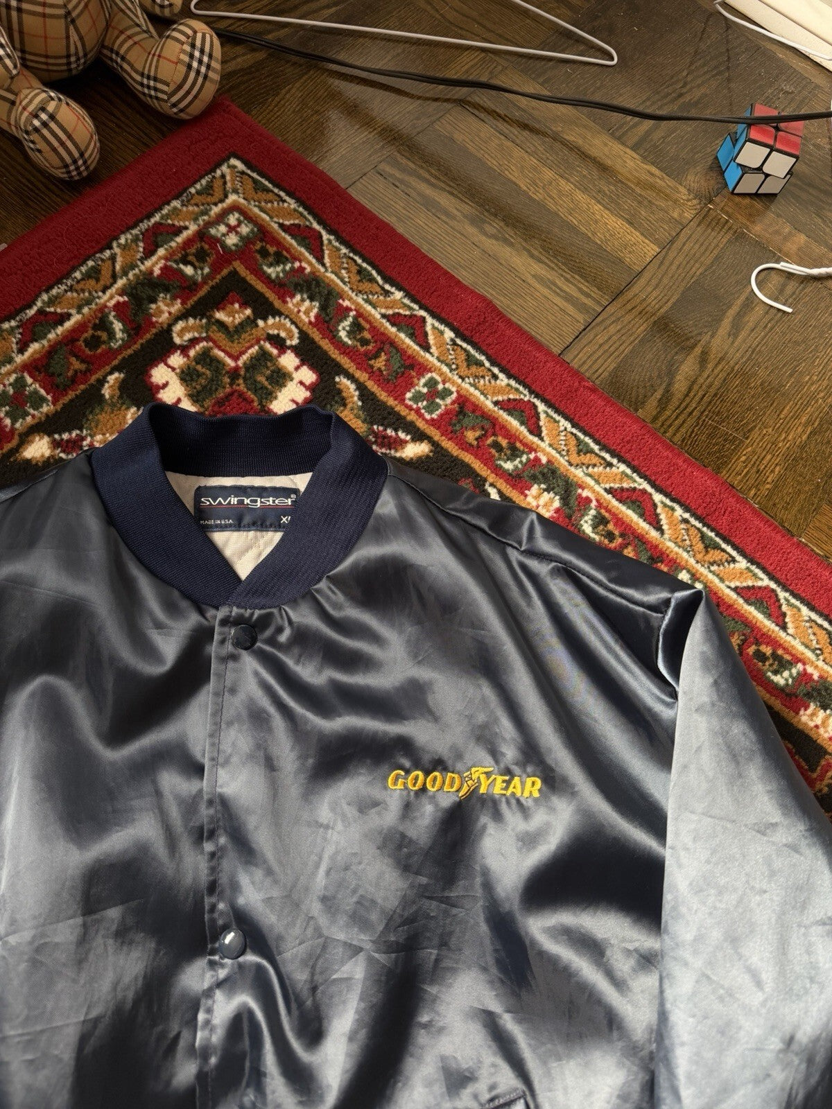 Vintage 90s Westark Goodyear Satin Bomber Jacket Bailey Tire Service XL