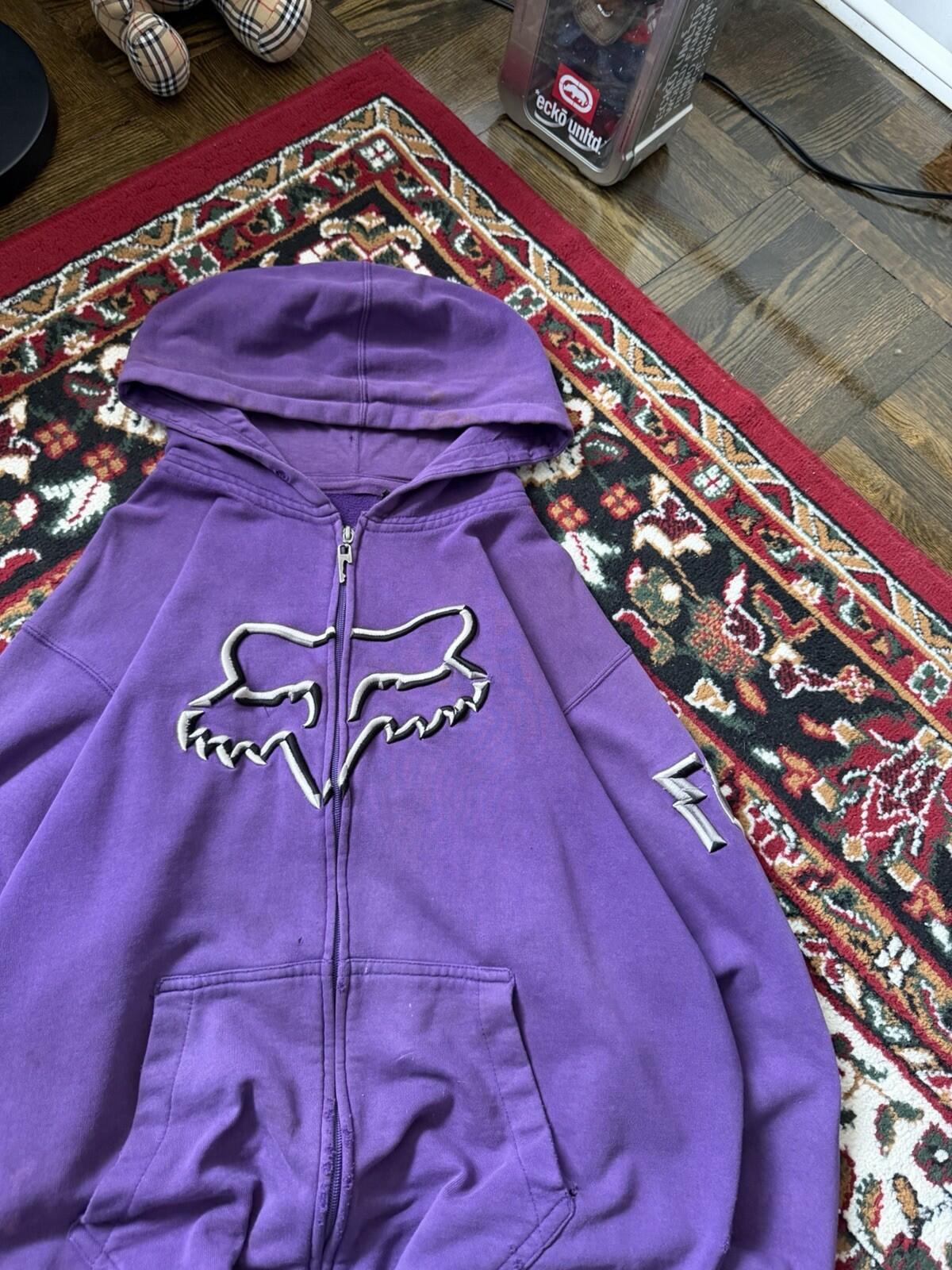Trashed Fox Racing Full Zip Hoodie Size L Grunge Motocross Distressed Sweatshirt