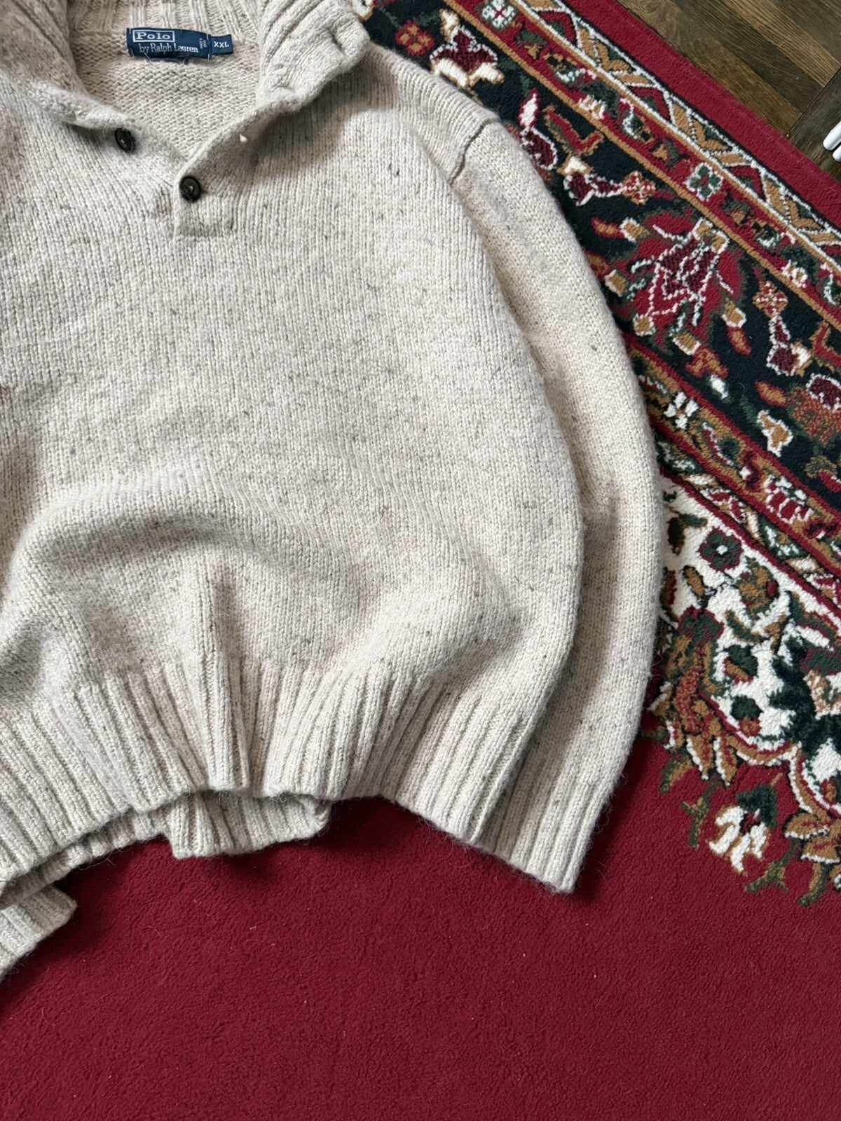 VTG Polo Ralph Lauren Henley Knit Ribbed Hem Alpaca & Wool Blend Sweater XXL 90s