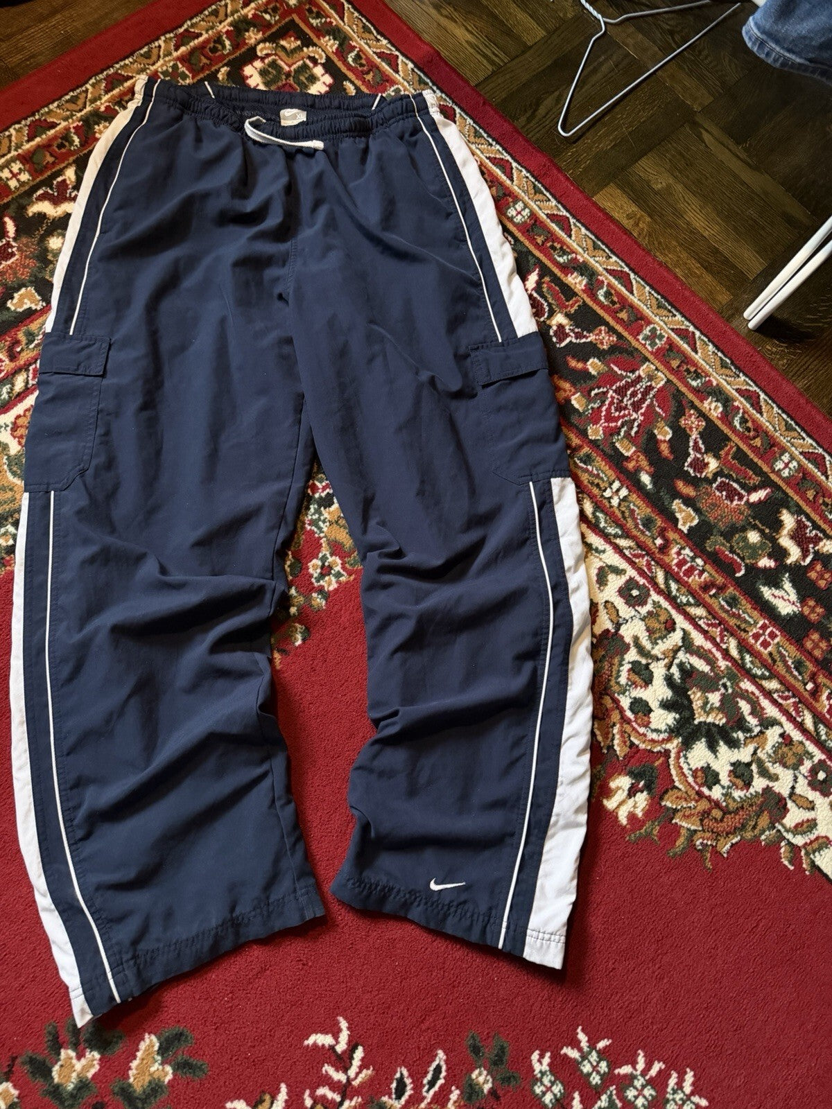 Y2K Nike Cargo Nylon Pants Navy Blue Vintage Mens Size XL