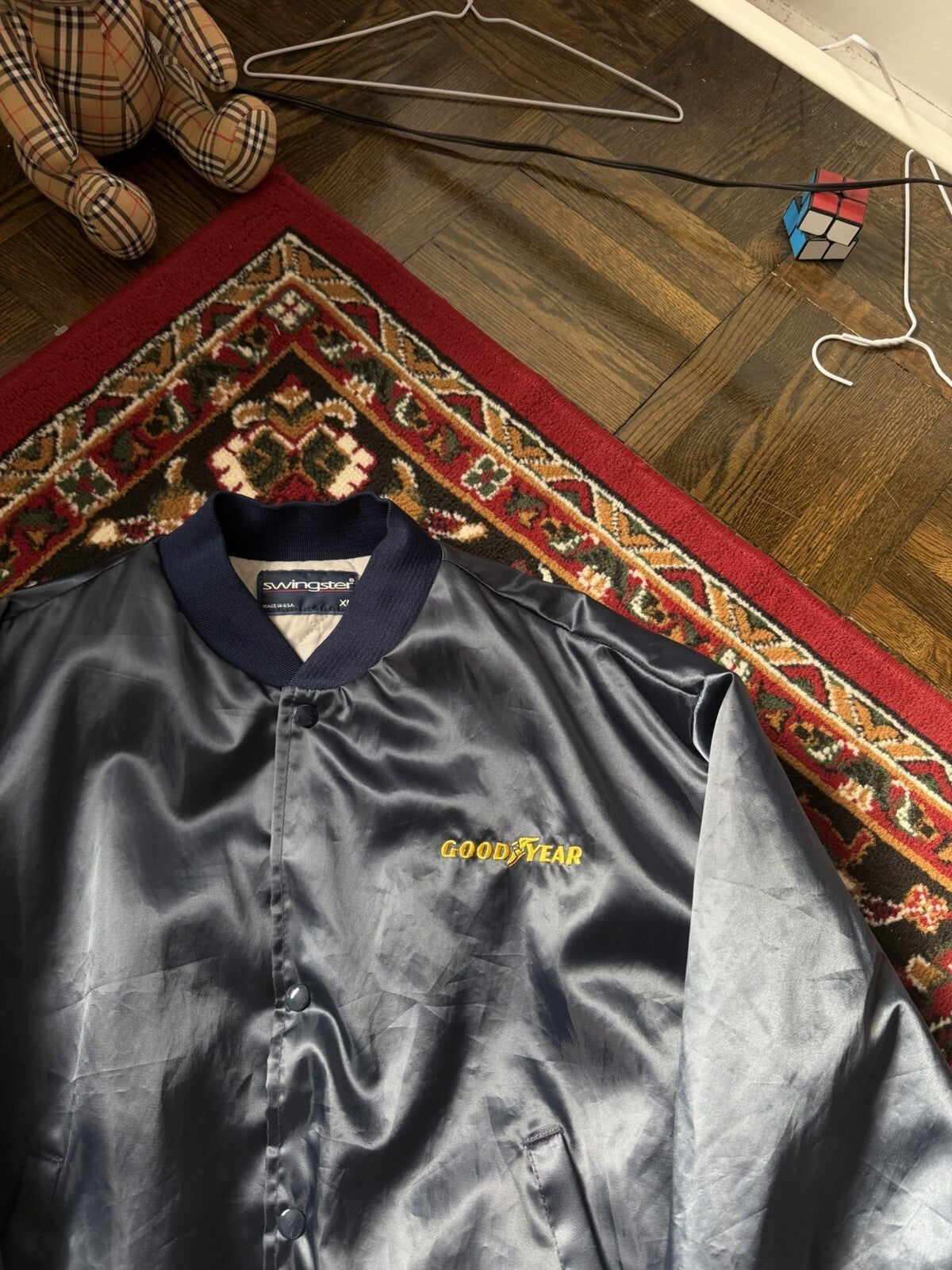 Vintage 90s Westark Goodyear Satin Bomber Jacket Bailey Tire Service XL