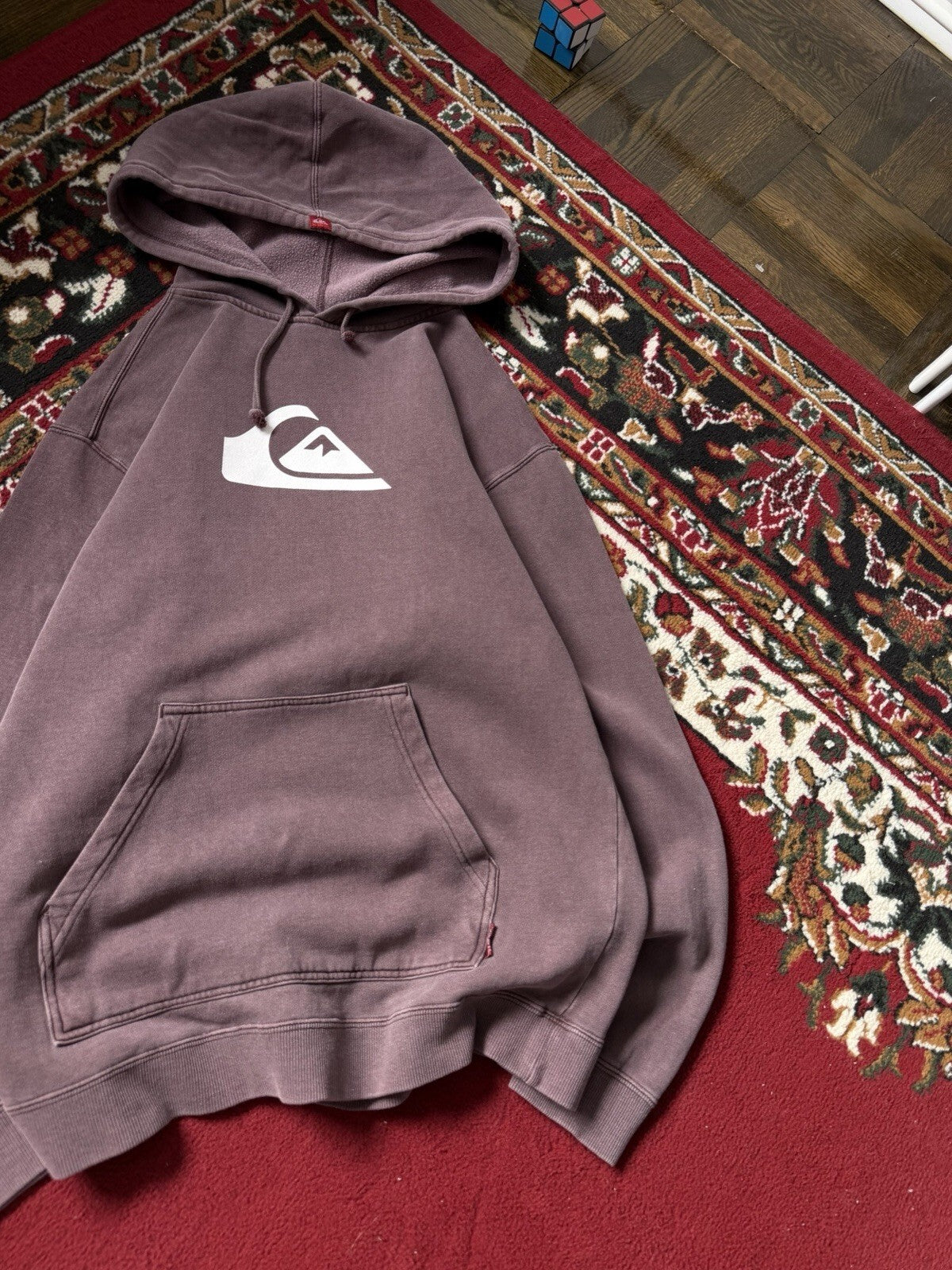Vintage 00s Y2K Quicksilver Surf Boarding Hoodie Burgundy Dyed Mens Size S
