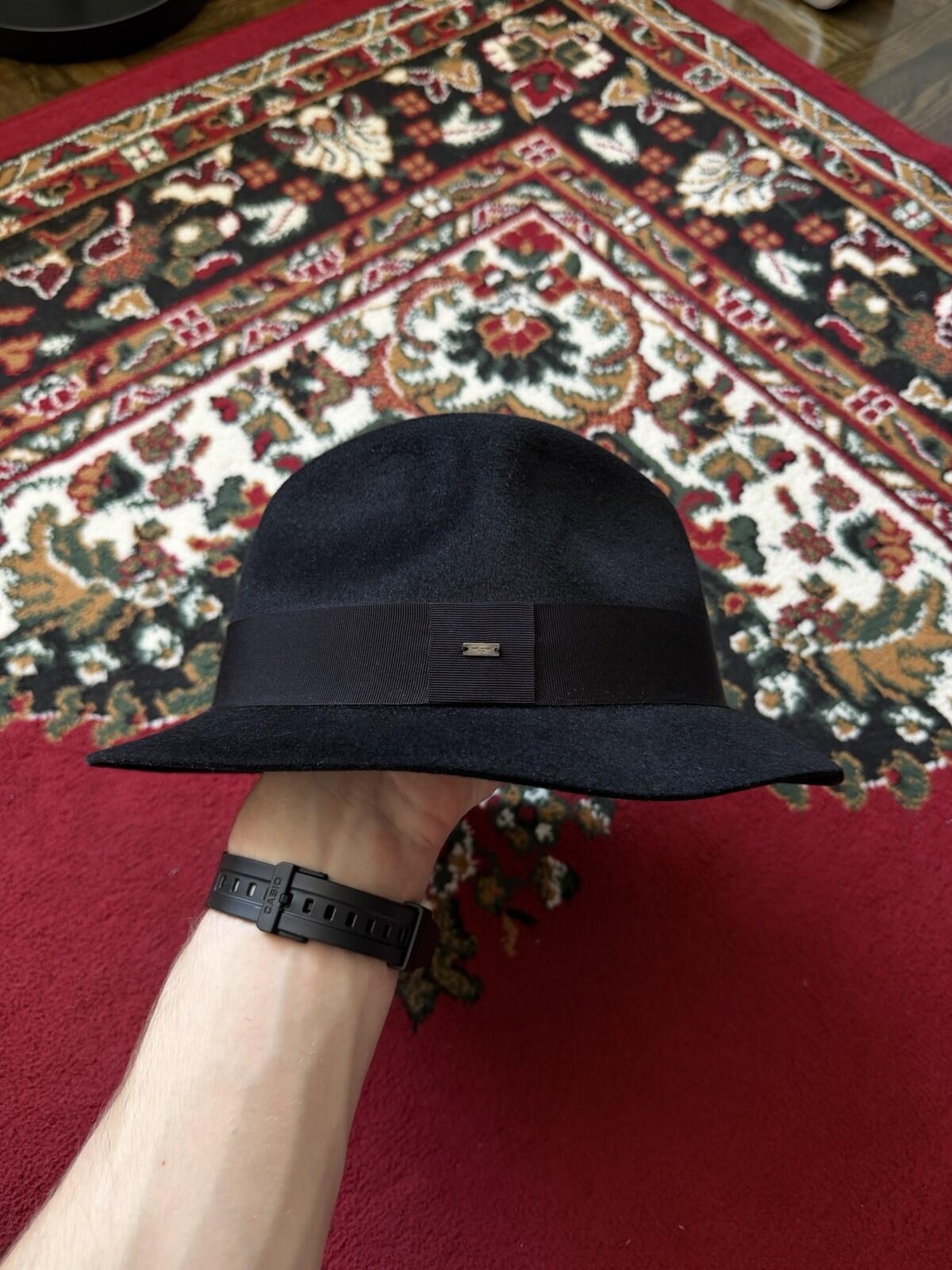 Saint Laurent YSL Black Classic Rabbit Felt Grosgrain Fedora Hat Sz S