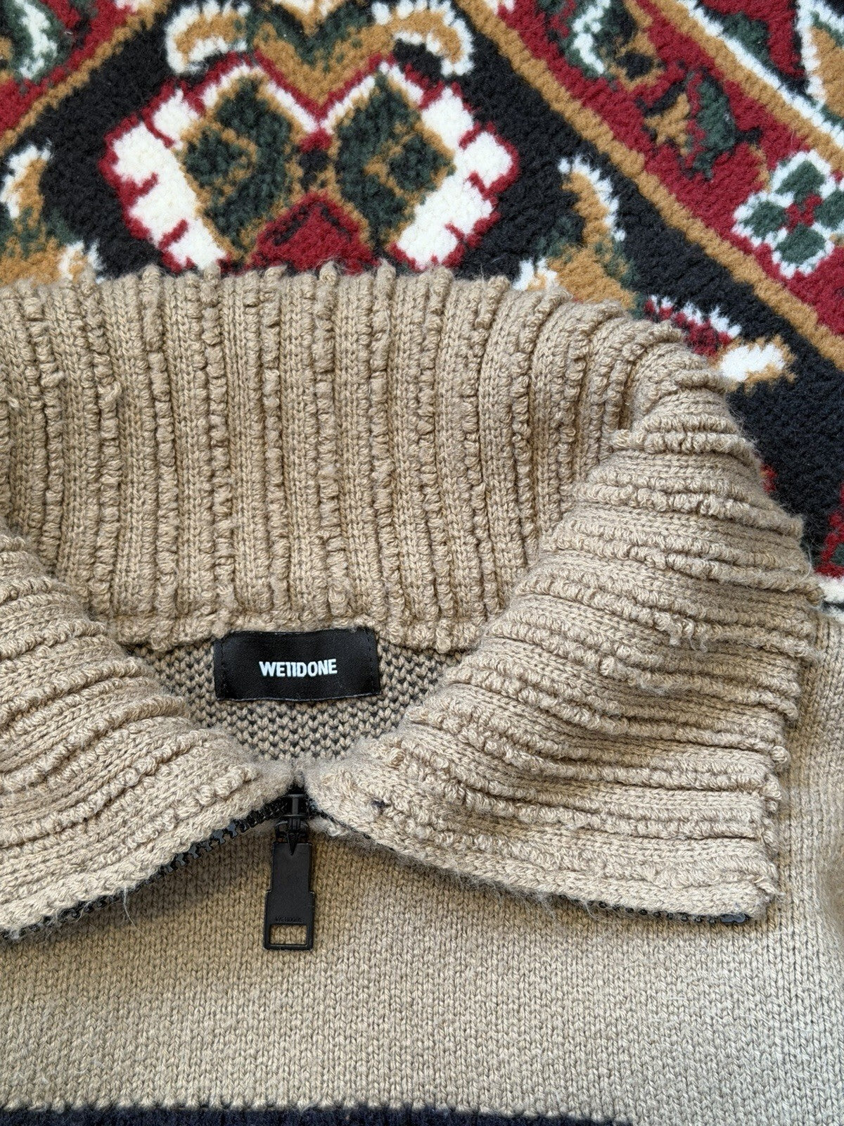 We11done Square Logo Pile Knit Sweater Beige Size S Welldone