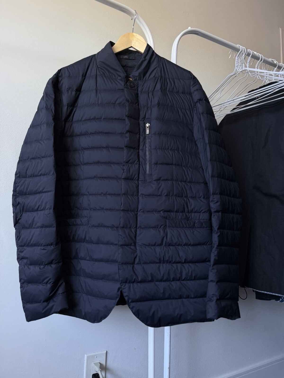 Armani Collezioni Black Mao Neck Down Quilted Jacket