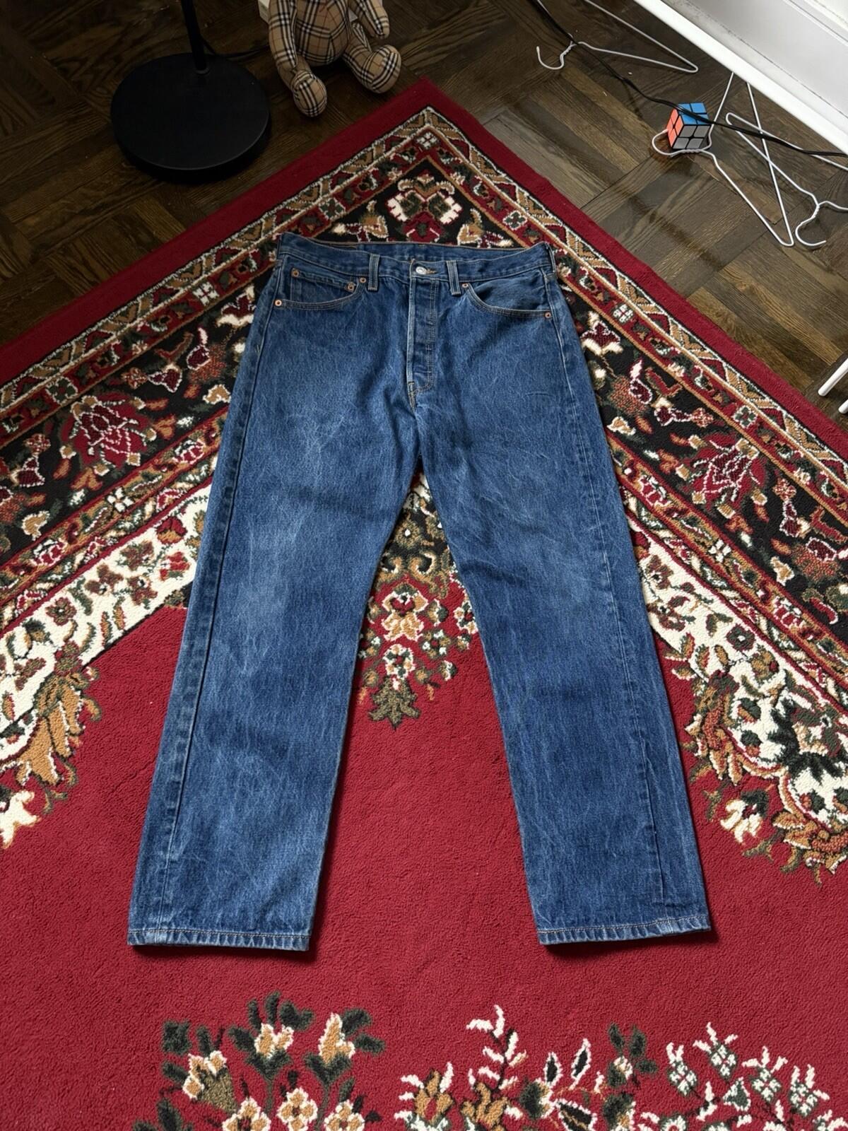 Levis 501 Vintage Button Fly Blue Denim Jeans Medium Wash Mens Size 34x31