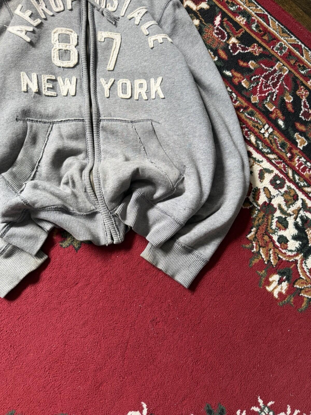 Y2K Aeropostale Faux Fur Vintage Grunge Gray Jacket Hoodie Large