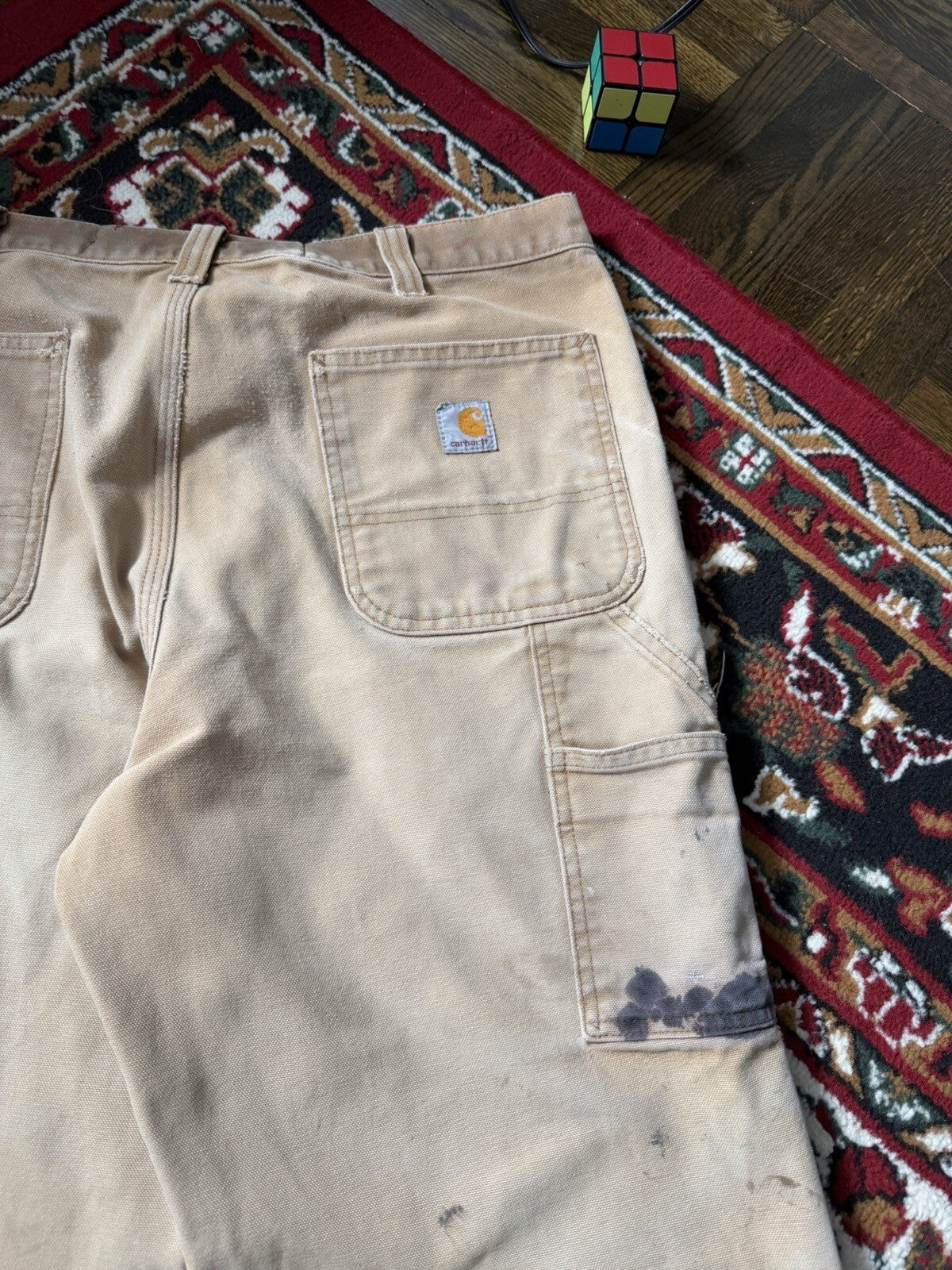 Carhartt Relaxed Fit Single Knee Pants Beige Thrashed Faded Size 36/36 Y2K
