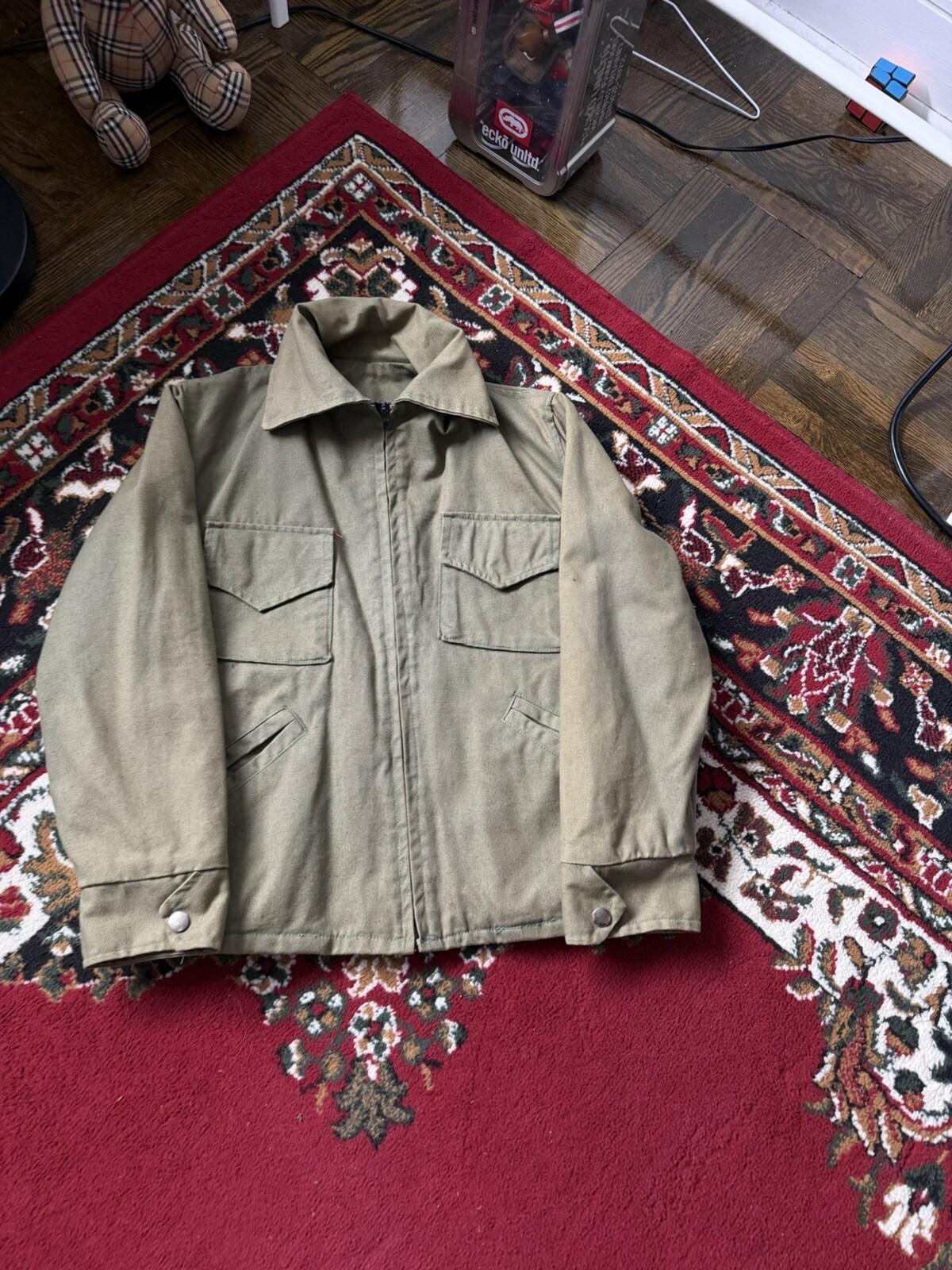 Vintage 50s-60s European Canvas Work Jacket Lighting Zip Pockets Olive