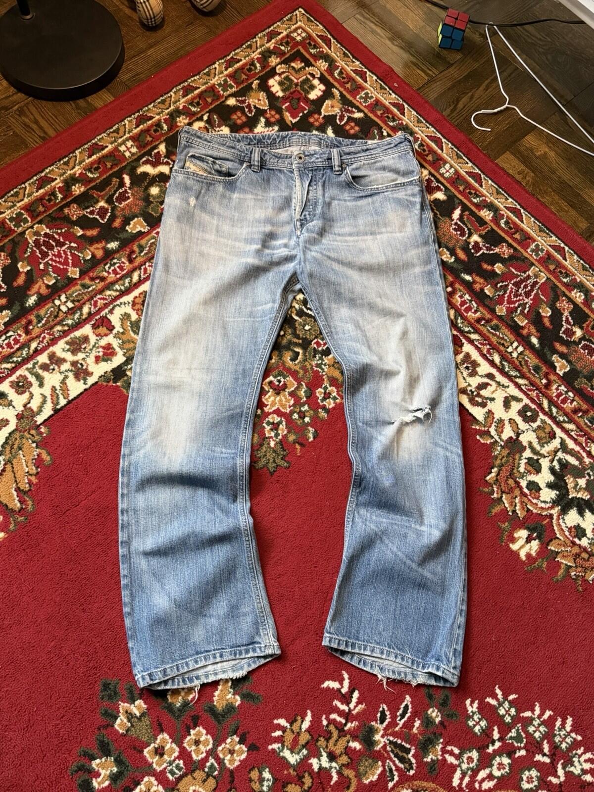 Diesel Industry Trouleg Mens Blue Jeans Denim Pants Distressed Stretch 34/30