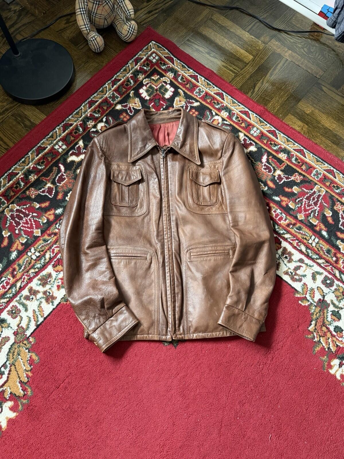 1960s Vintage Men's British ‘Clix’ Zipper Brown Collared Utility Pockets Jacket