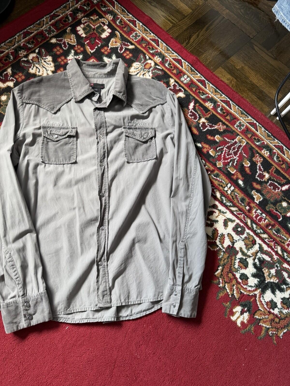 Diesel Eagle Corduroy Western Shirt Gray Size XL