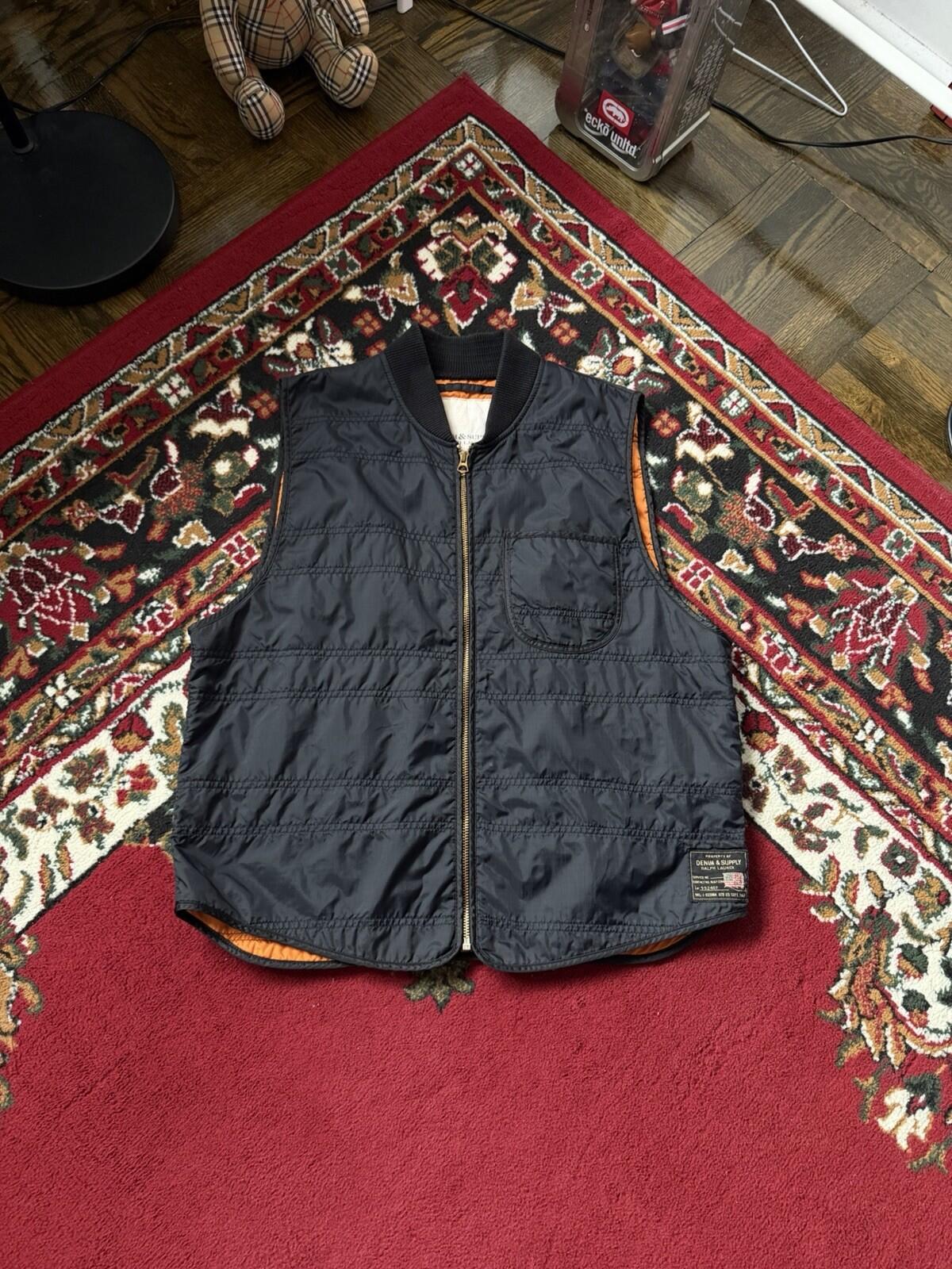 Denim & Supply Ralph Lauren Vest Mens L Black Quilted Nylon Puffer Vintage Y2K