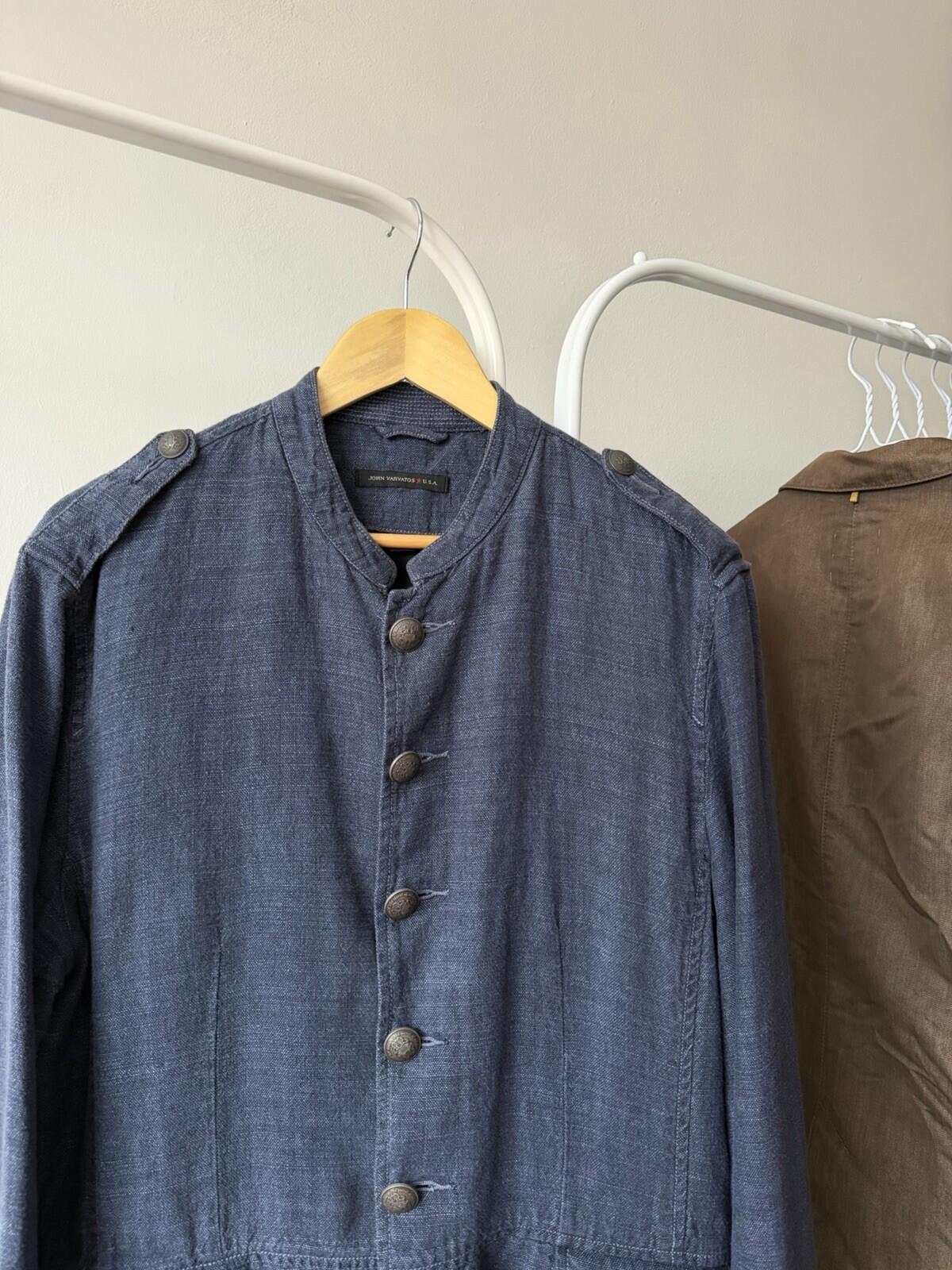 John Varvatos USA Navy Blue Military Utility Linen Jacket Size L