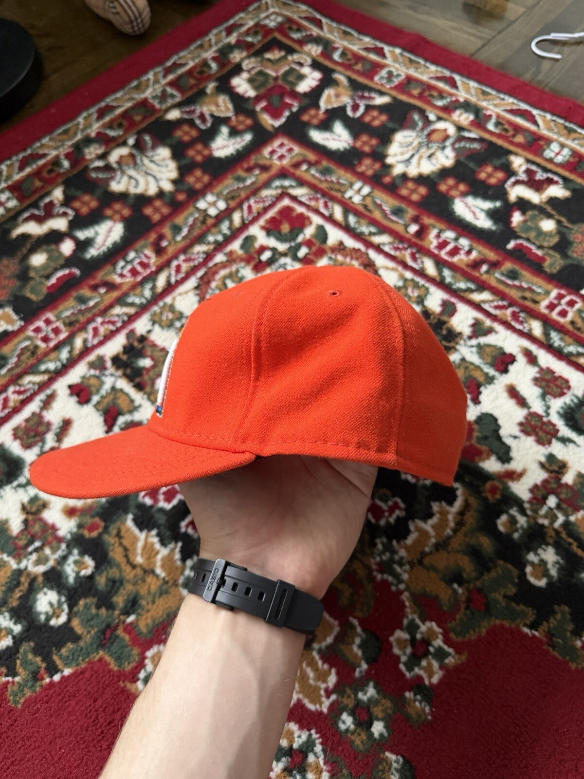 MLB New Era 59 Fifty On-Field Miami Marlins Fitted Hat Orange Cap Size 7 1/4"
