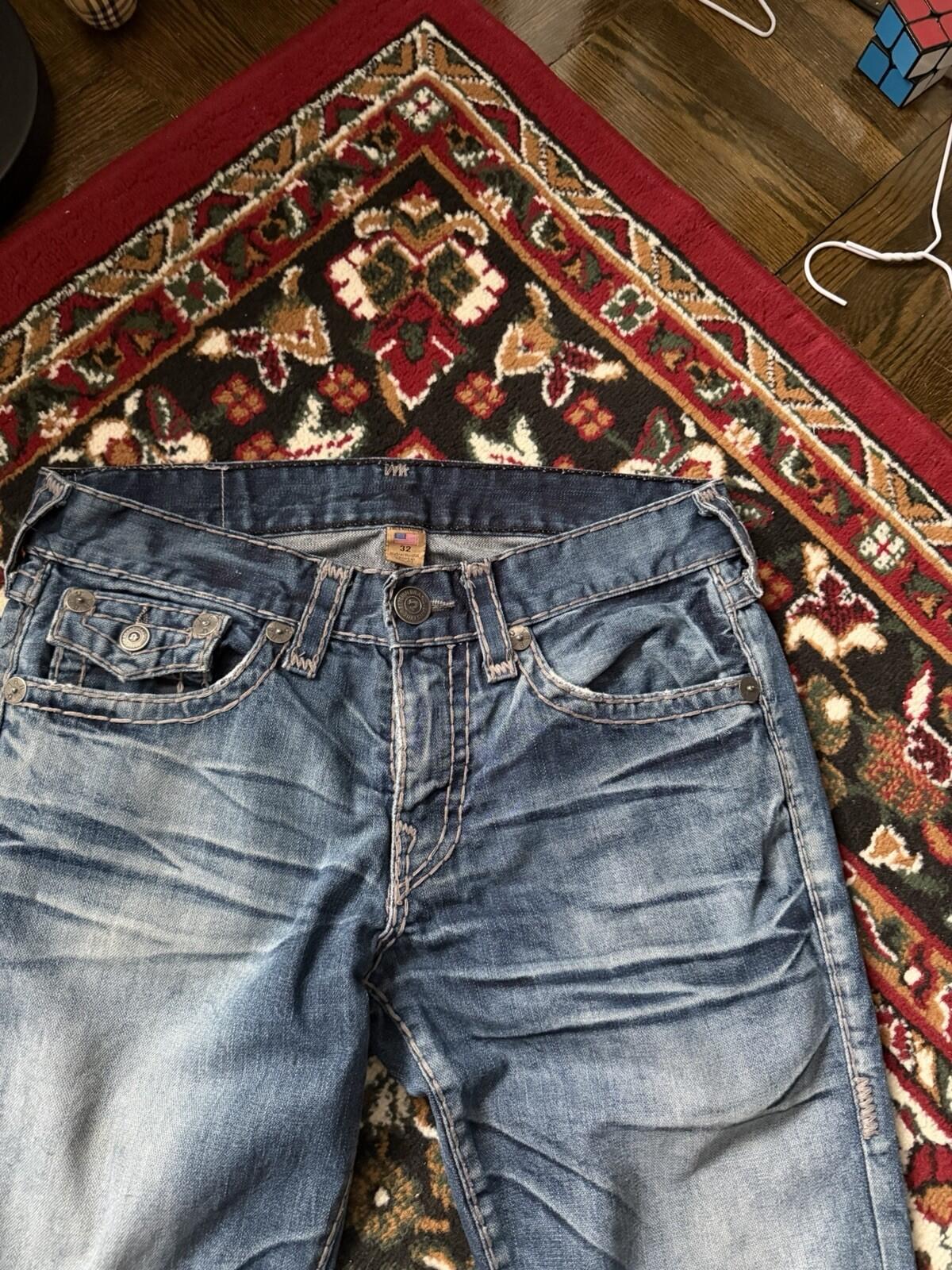 True Religion Mens Jeans Denim Tan Stitching Straight Leg 32 Y2K