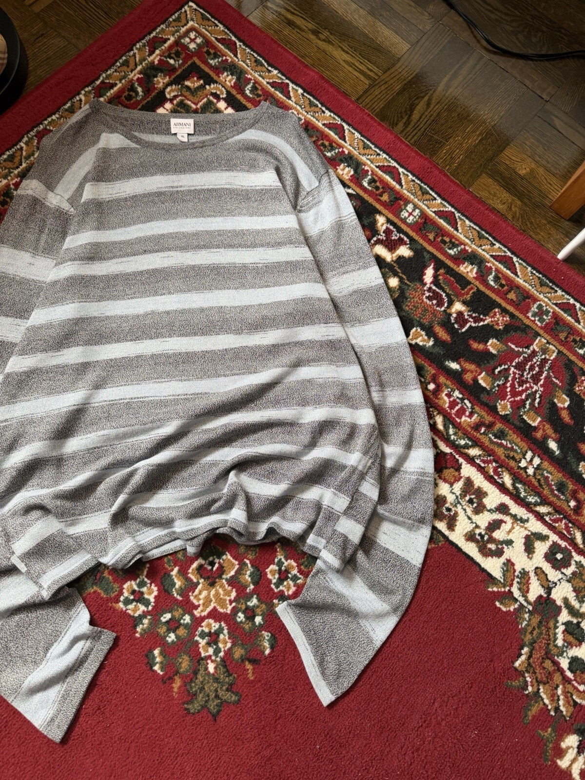 Armani Collezioni Mens Gingham Sweater XL Gray Blue Linen Viscose