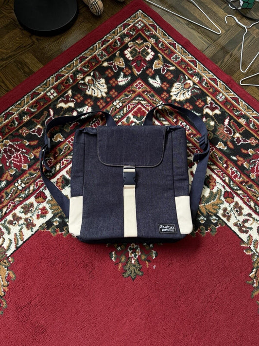 Jean Paul Gaultier Blue White Denim Backpack Bag