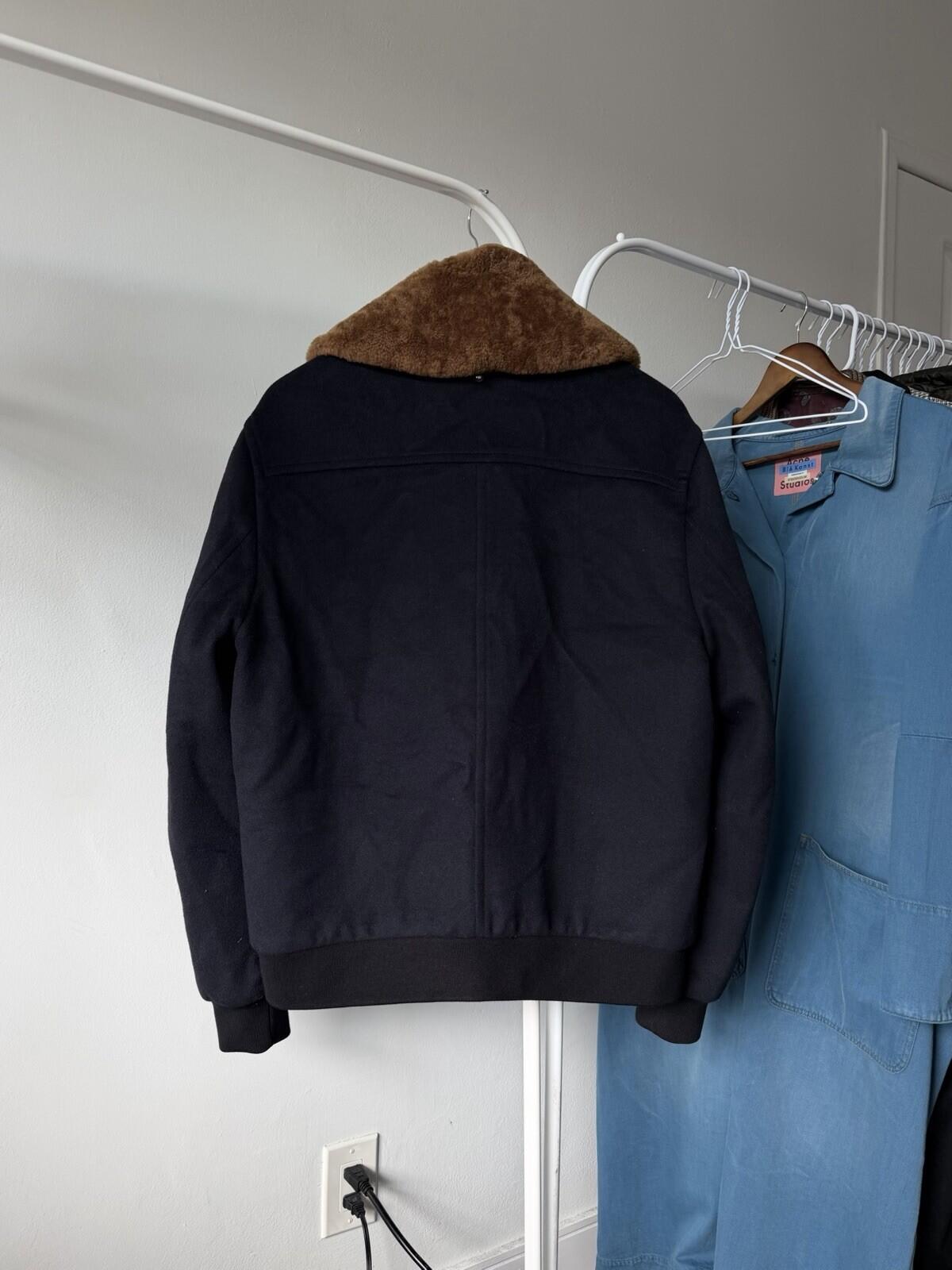 MACKAGE Theo Wool Cashmere Shearling Jacket Real Sheepskin Fur Navy Blue Coat