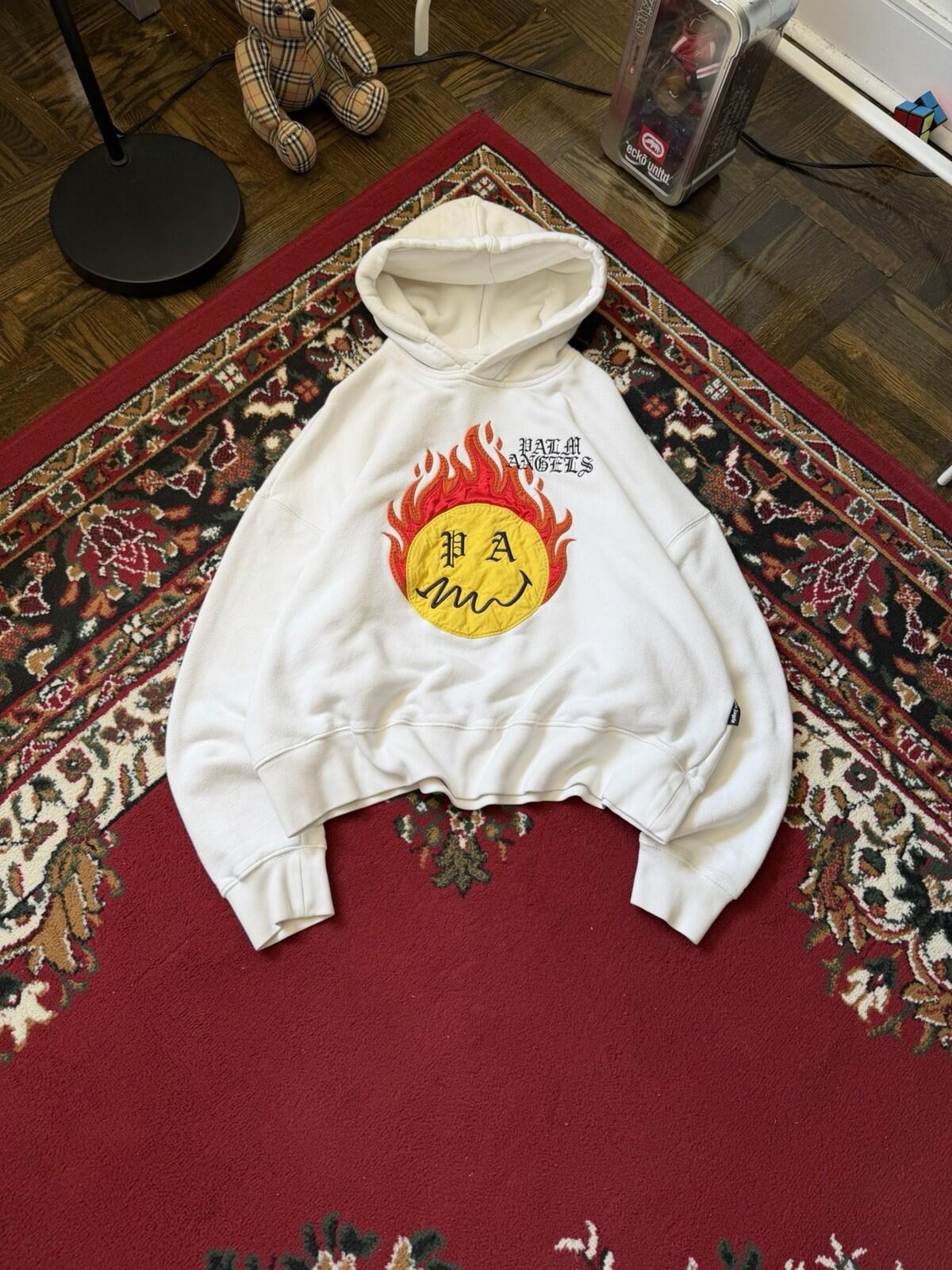 Palm Angels x Smiley Happy Collection Cream White Embroidered Oversized Hoodie S