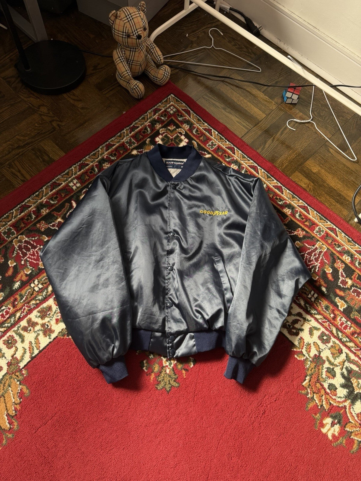 Vintage 90s Westark Goodyear Satin Bomber Jacket Bailey Tire Service XL