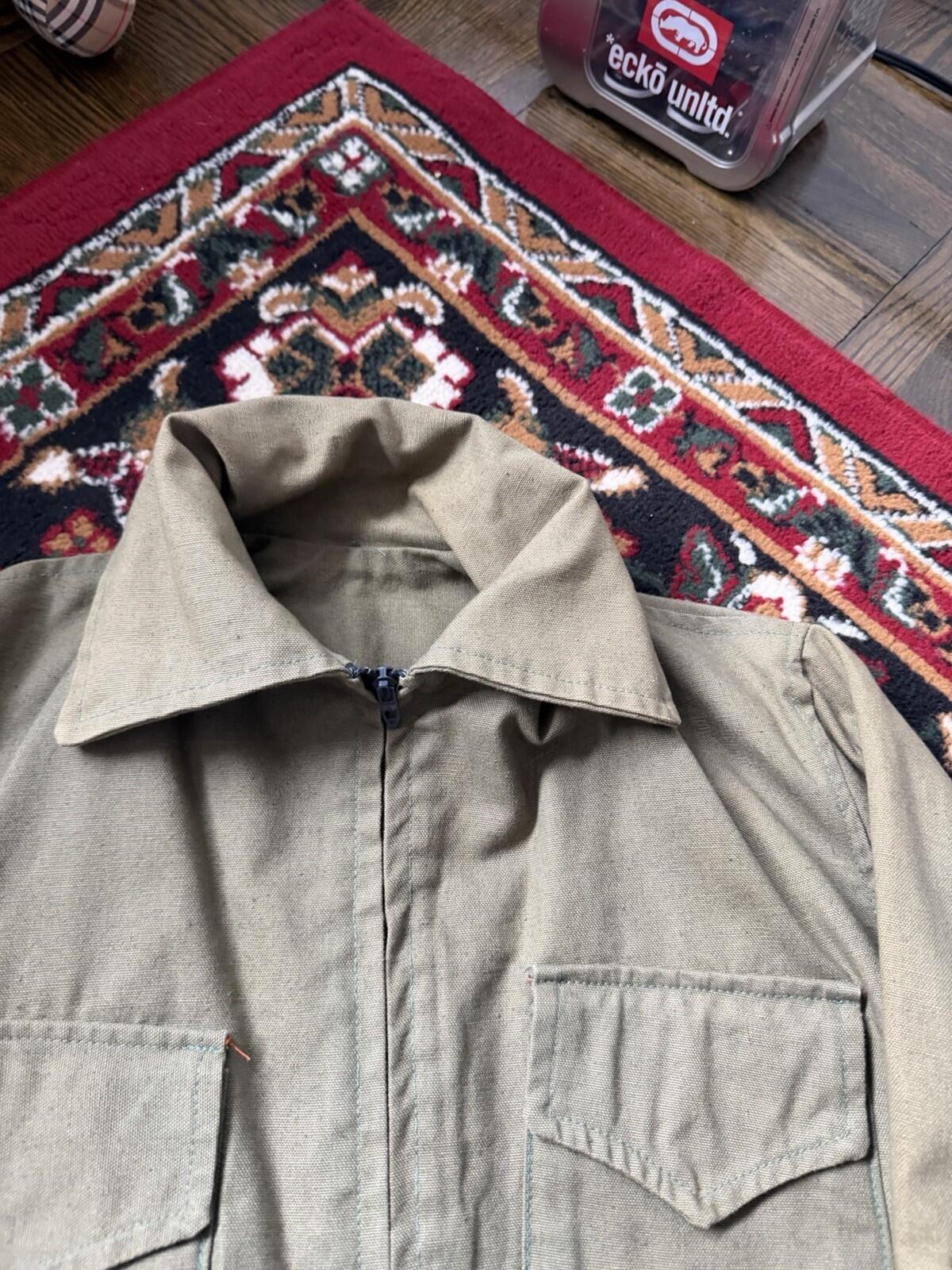 Vintage 50s-60s European Canvas Work Jacket Lighting Zip Pockets Olive