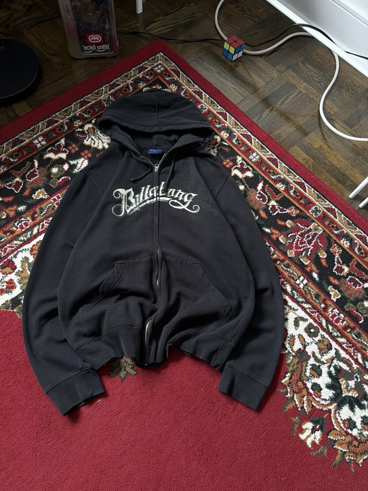 Y2K  Billabong Vintage Hoodie Medium Black Full Zip Skater Surf Grunge
