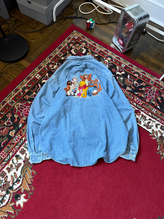 Vintage Winnie The Pooh Disney Store Embroidered Denim Shirt Size M 90s