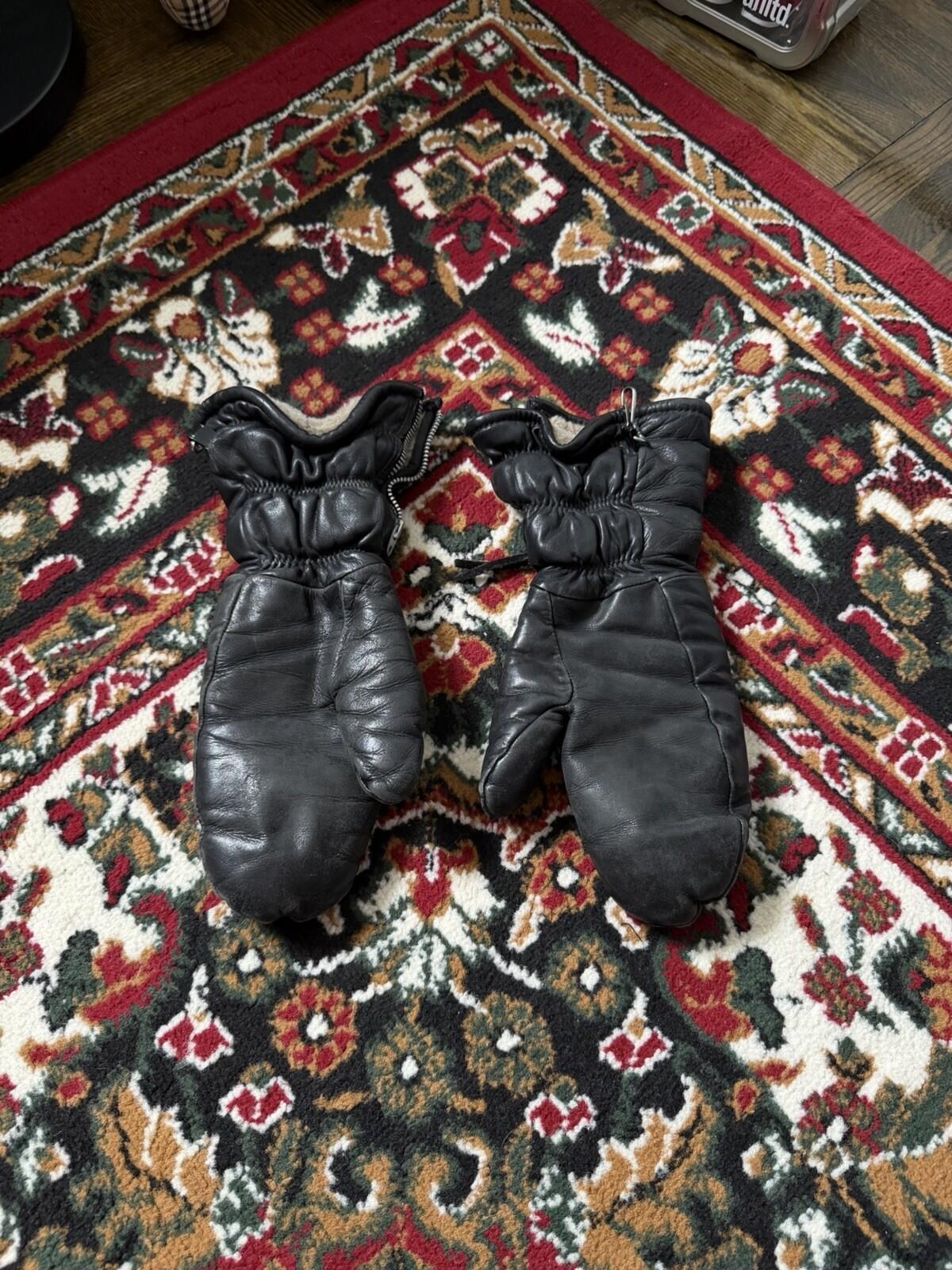 Vintage Leather Lightning Zipper Biker Gloves 50s-60s Fleece Lined Made in USA