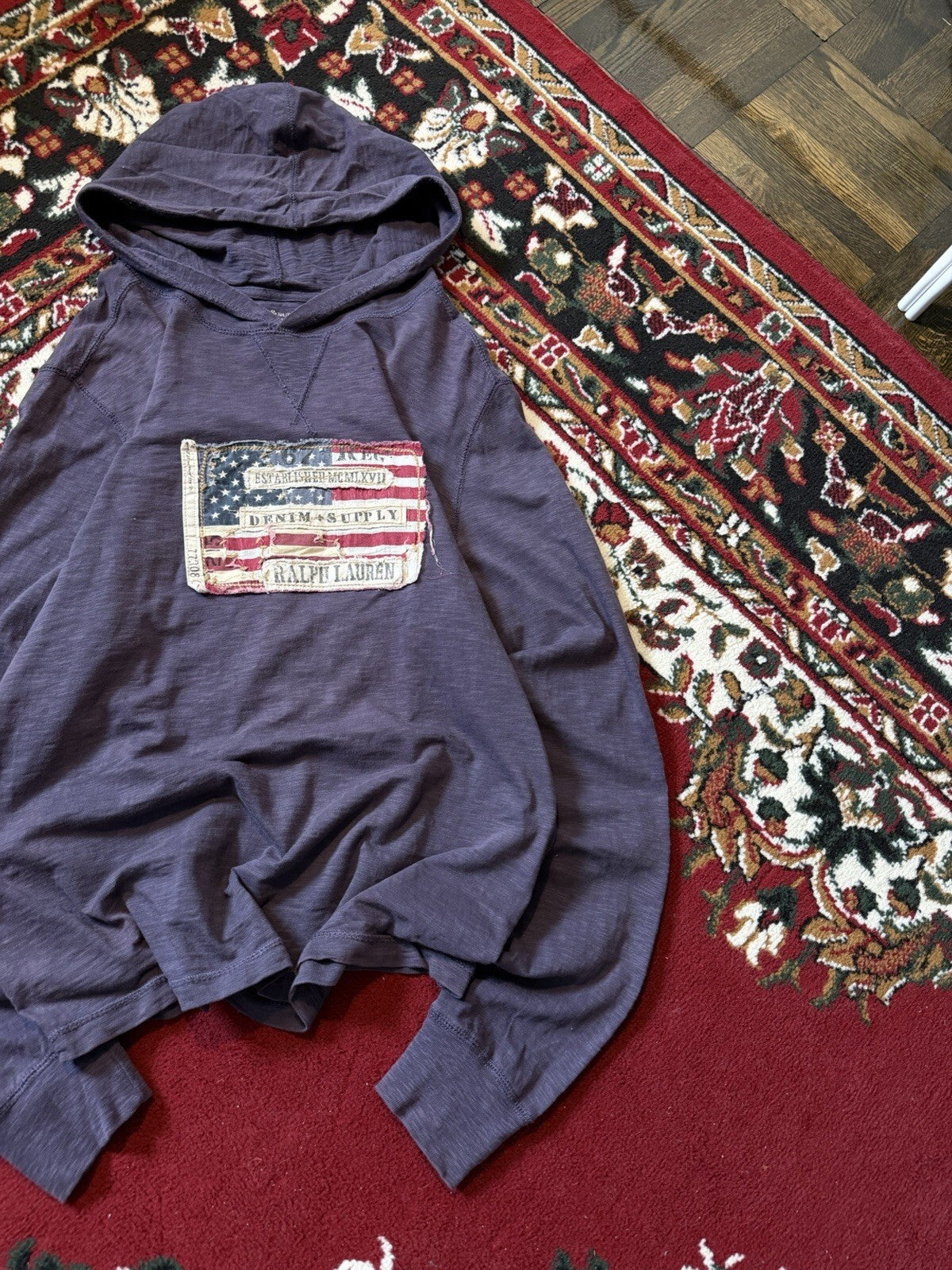 Polo Ralph Lauren Denim & Supply Mens Americana Flag Slim Purple Hoodie Sweater