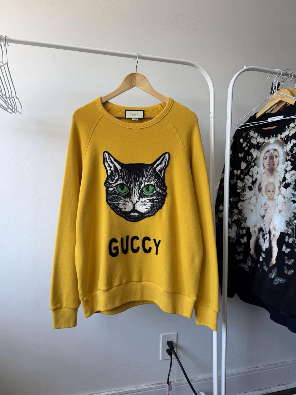 Authentic Gucci Yellow Mustard Mystic Cat Sweatshirt  L Embroidered Gucc