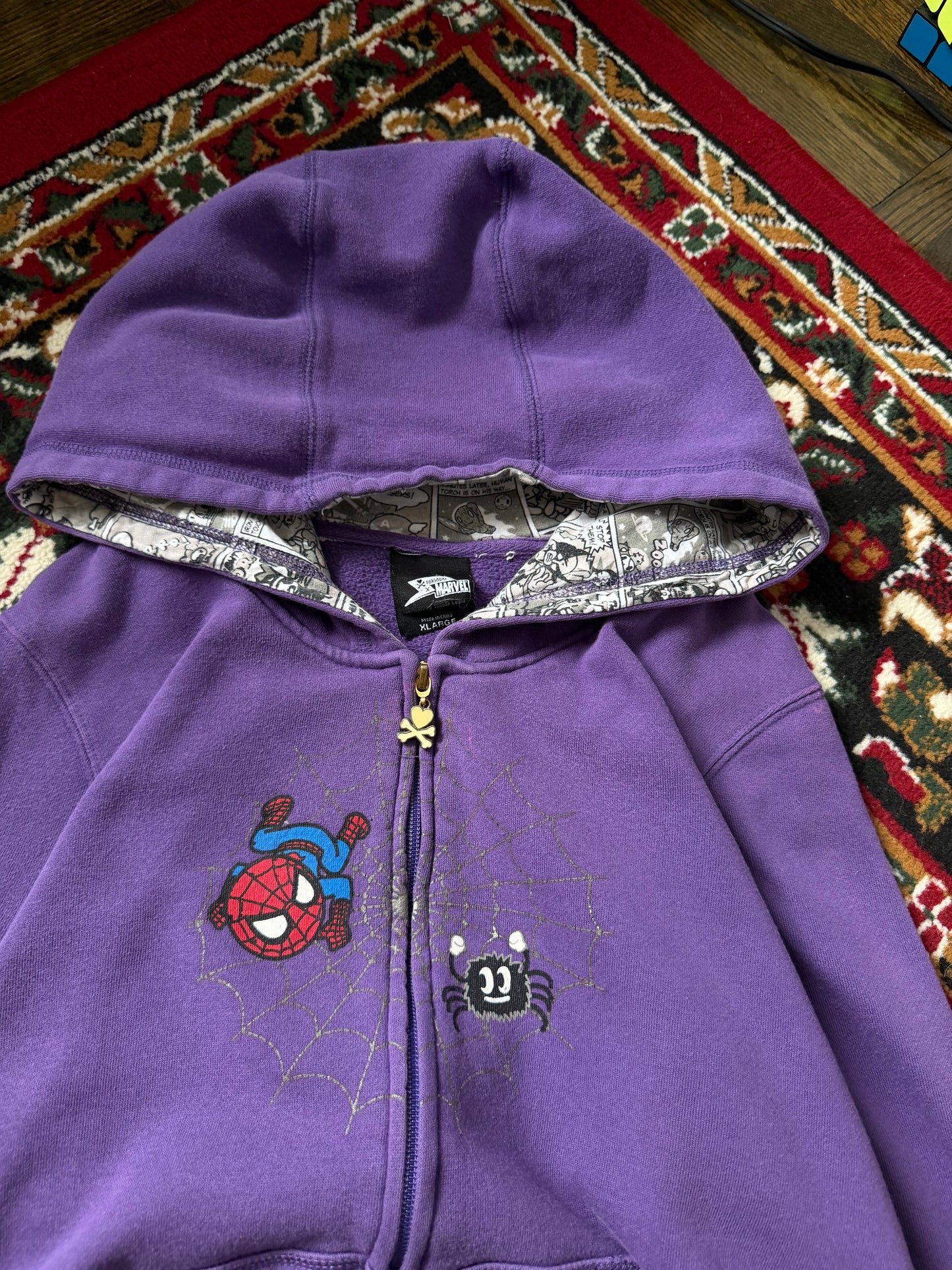 Tokidoki Marvel Pullover Hoodie Womens XL Spider-Man Spidey Super Hero 2011 Y2k