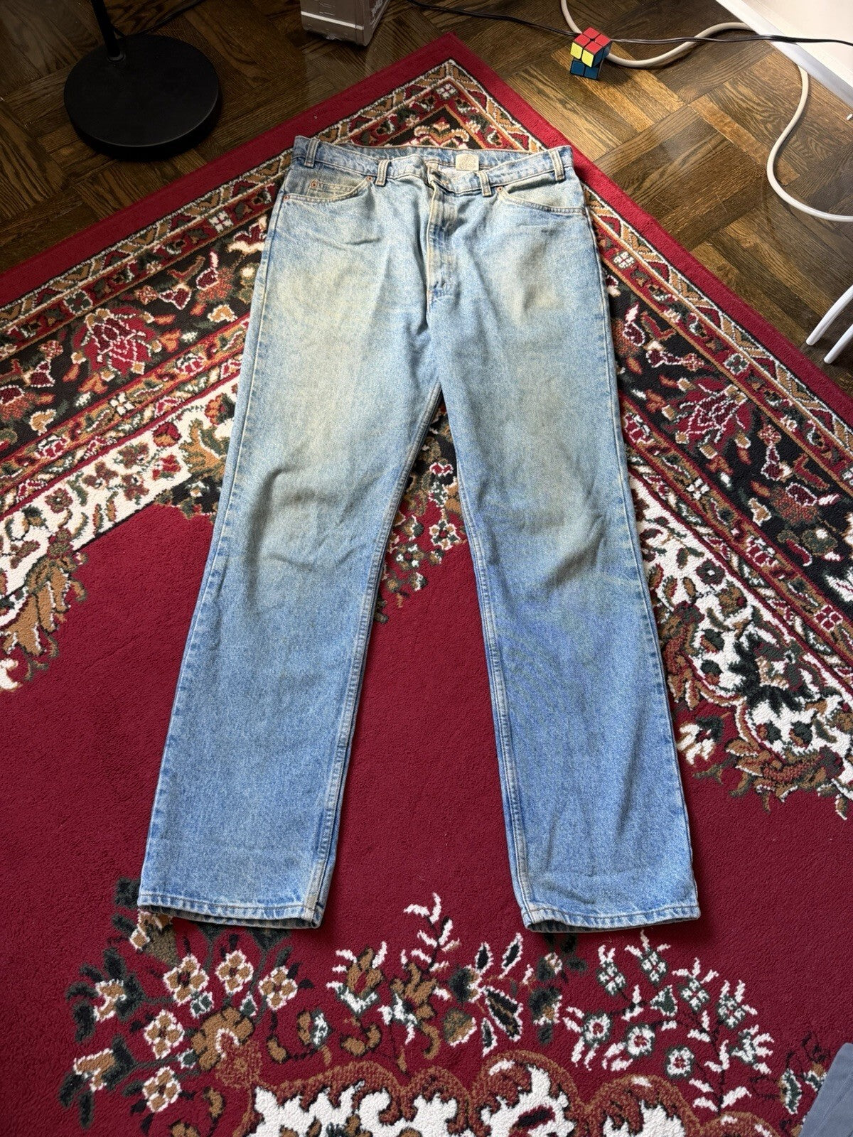 Vintage Levis 619 Jeans Mens 38x34 Washed Blue High Rise Straight Fit Levi's 90s