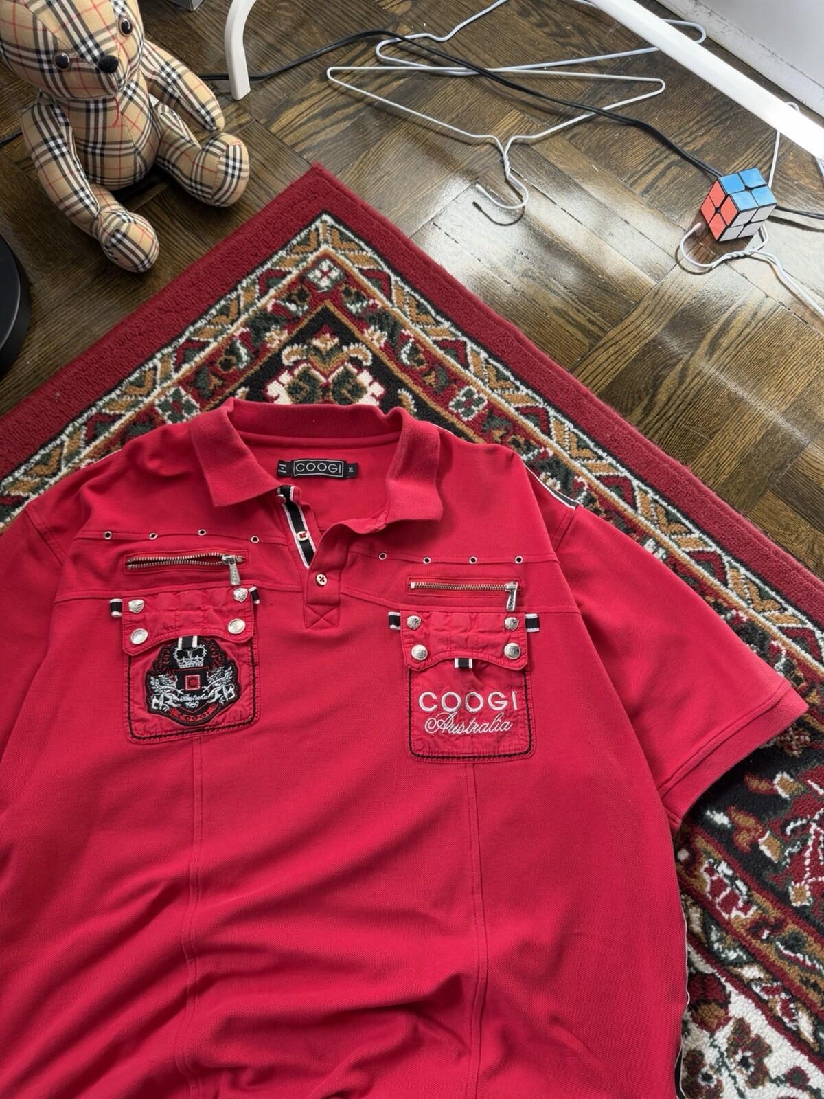 Vintage Coogi Embroidered Polo Shirt Size XL Black Big Logo HipHop Baggy Y2K RED