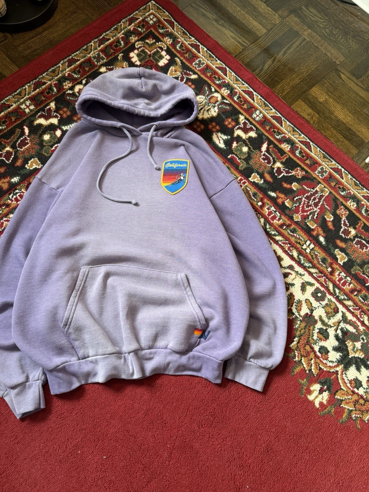 Aviator Nation Hoodie Mens M Purple Ski Chaser Pullover Mountain Graphic USA