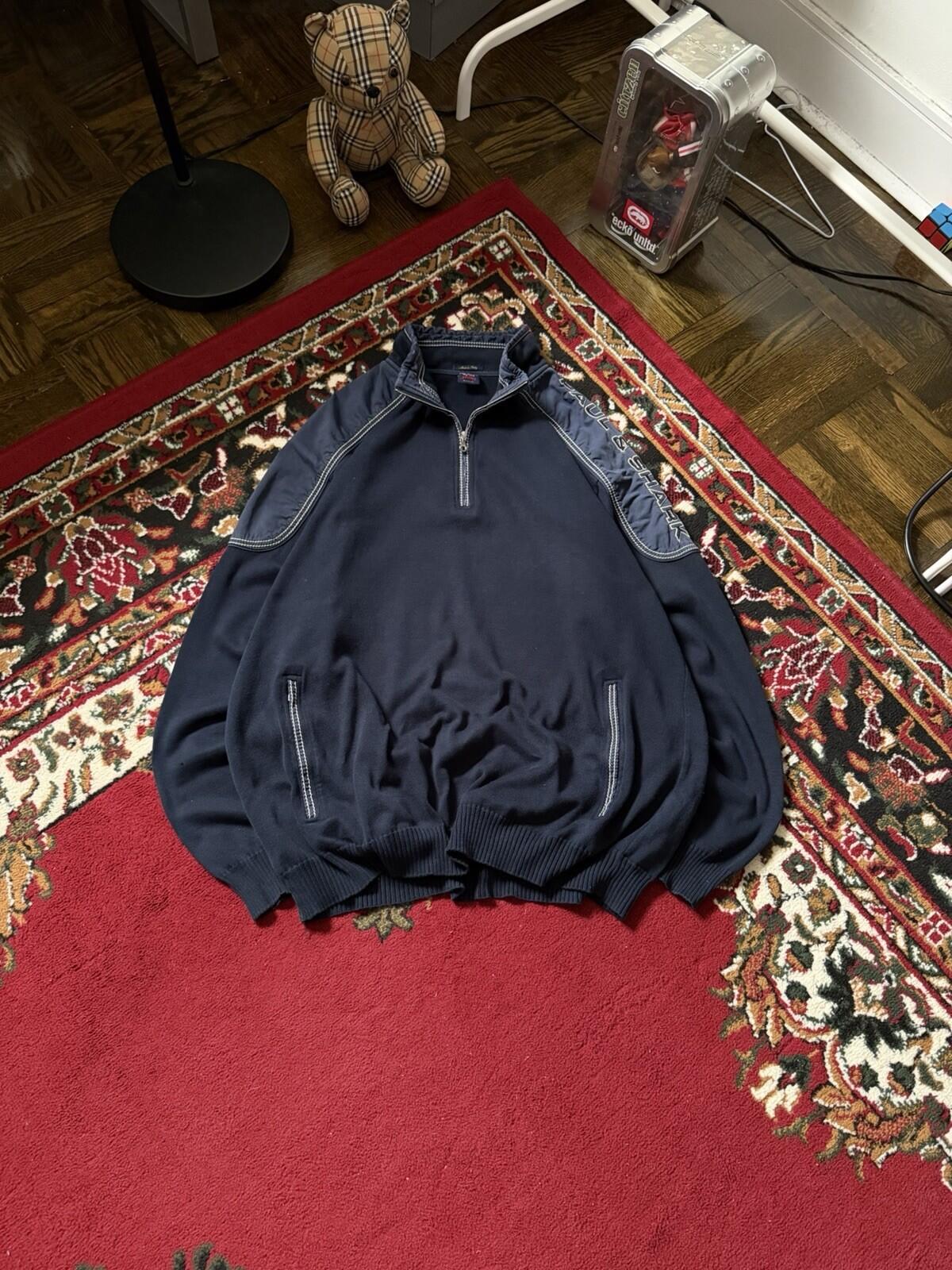 Paul & Shark Sweater Mens XL Navy Blue Mock Neck 1/4 Zip Yachting Nautical Knit