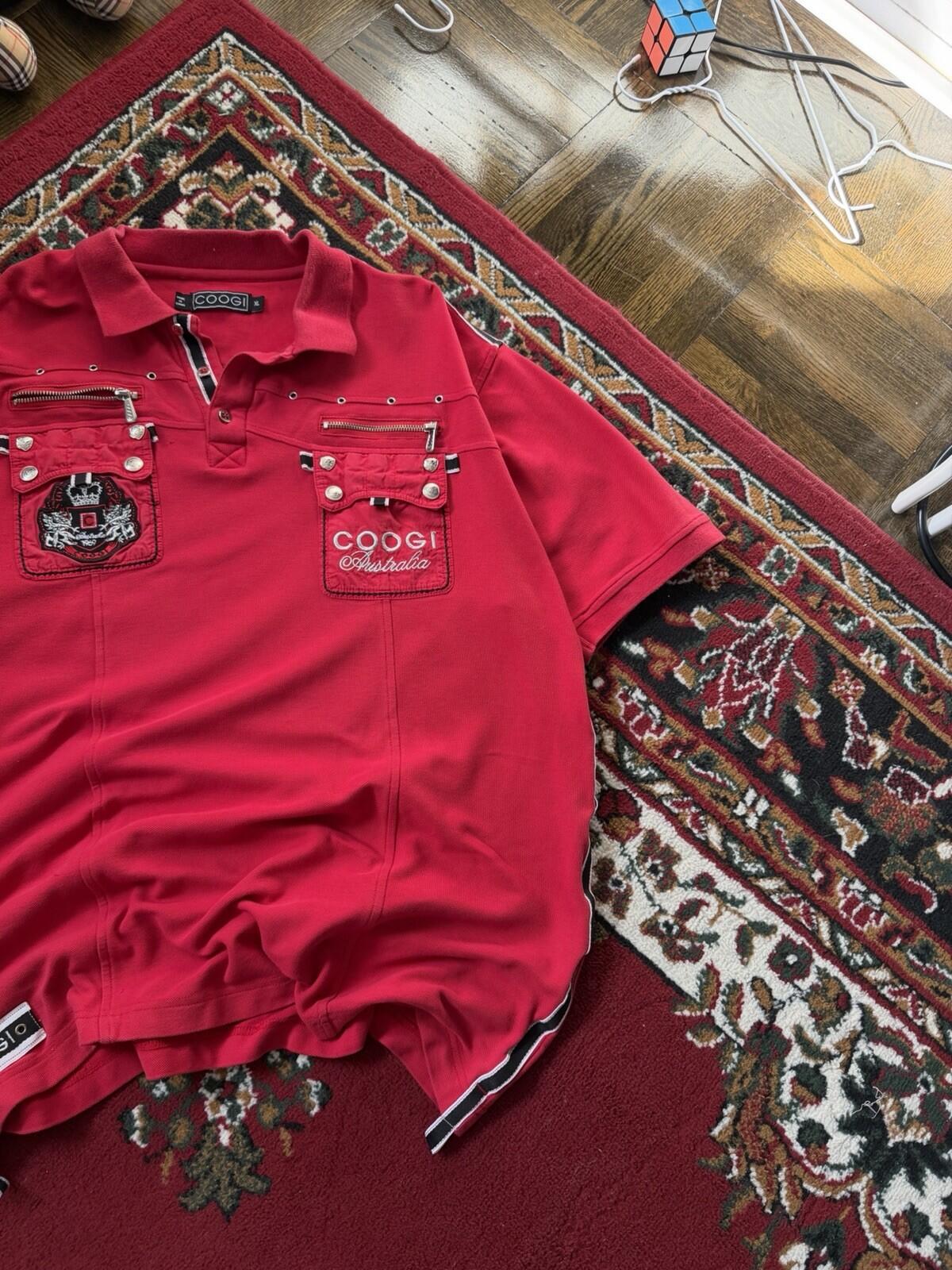 Vintage Coogi Embroidered Polo Shirt Size XL Black Big Logo HipHop Baggy Y2K RED