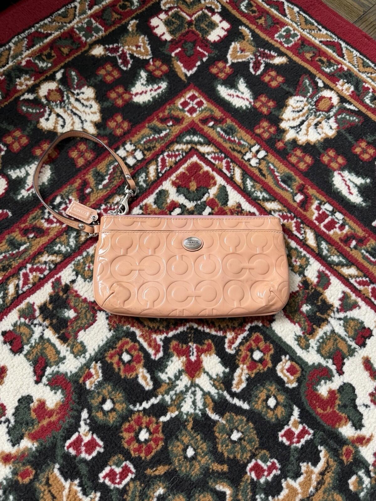 Coach Mauve Pink Patent Leather Debossed Zip Wristlet Wallet