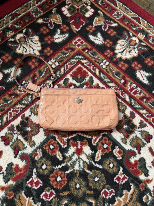 Coach Mauve Pink Patent Leather Debossed Zip Wristlet Wallet