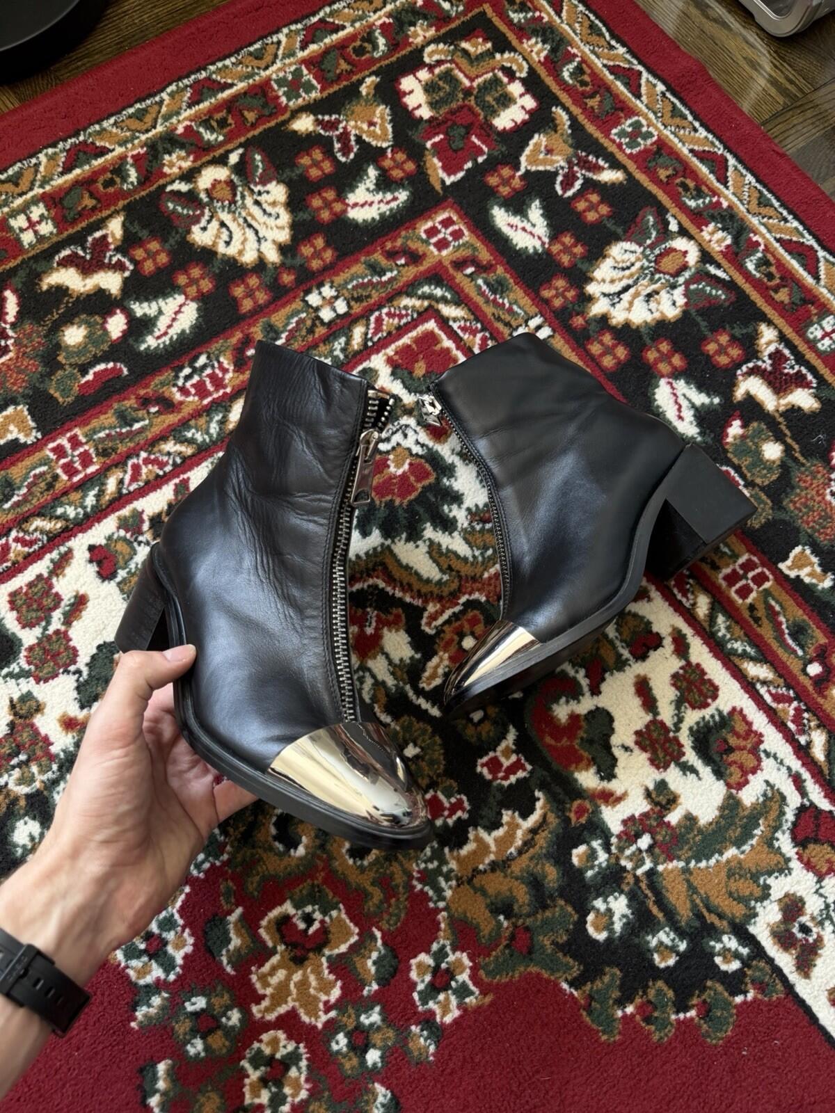 Alexander Wang Womens Black Metal Toe Zipped Ankle Boots Size 38