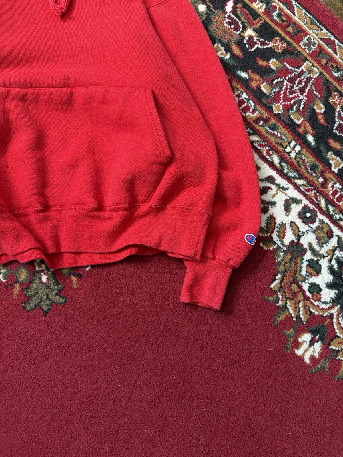 Vintage Champion Hoodie Small  80s 1/5 Zip Activewear Sweatshirt Red