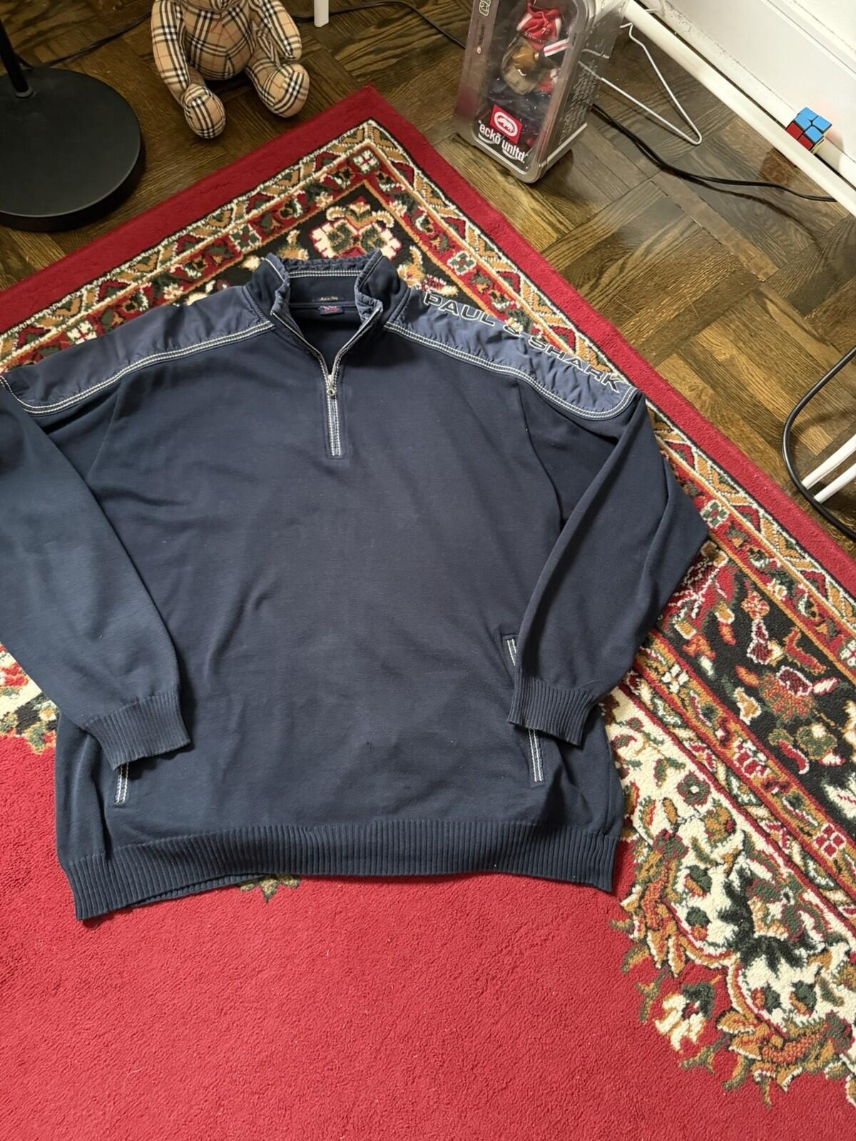 Paul & Shark Sweater Mens XL Navy Blue Mock Neck 1/4 Zip Yachting Nautical Knit