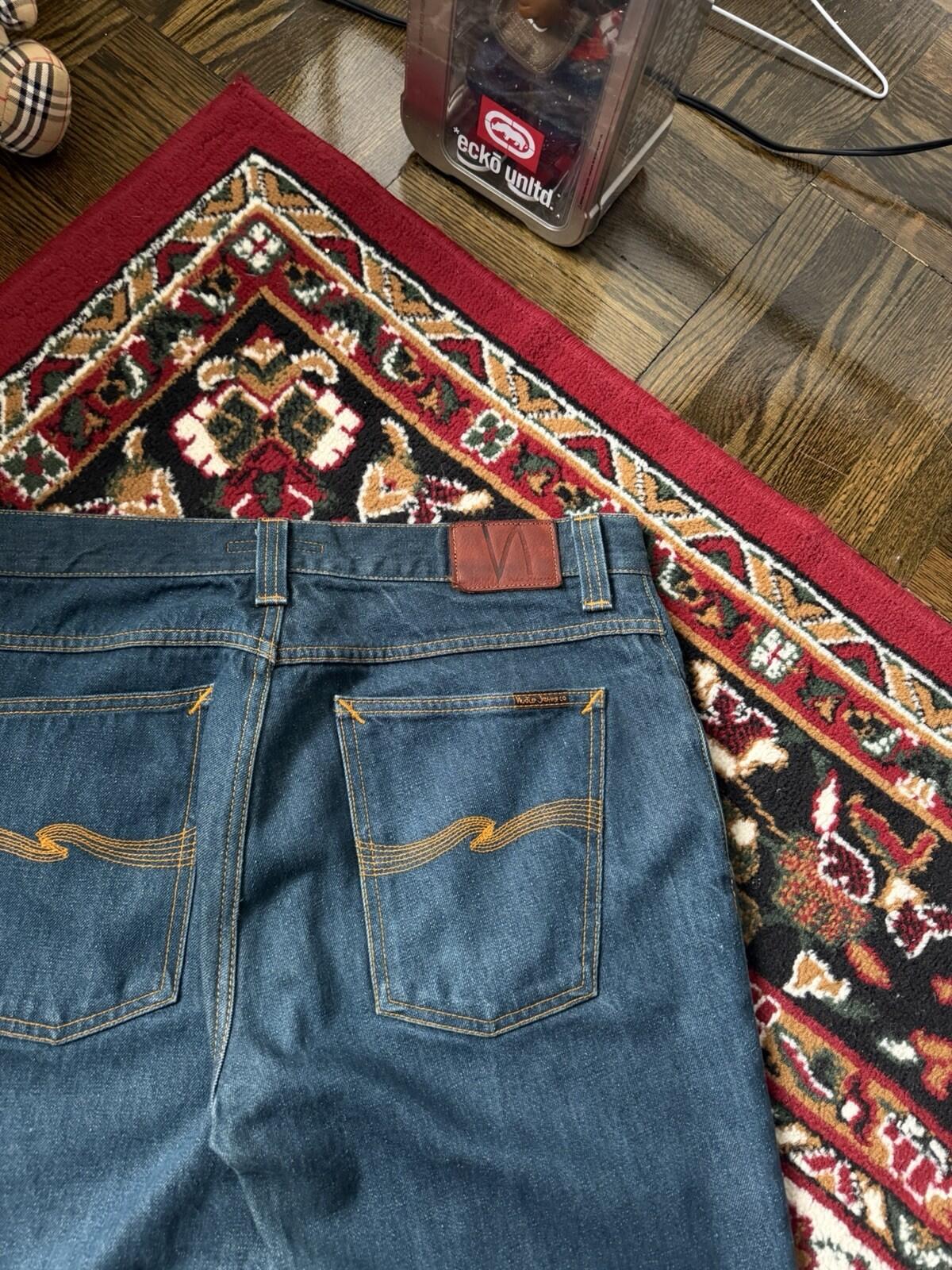 Nudie Grim Tim Organic Dry Greencast Button Fly 36 X 34 Jeans Vintage Blue