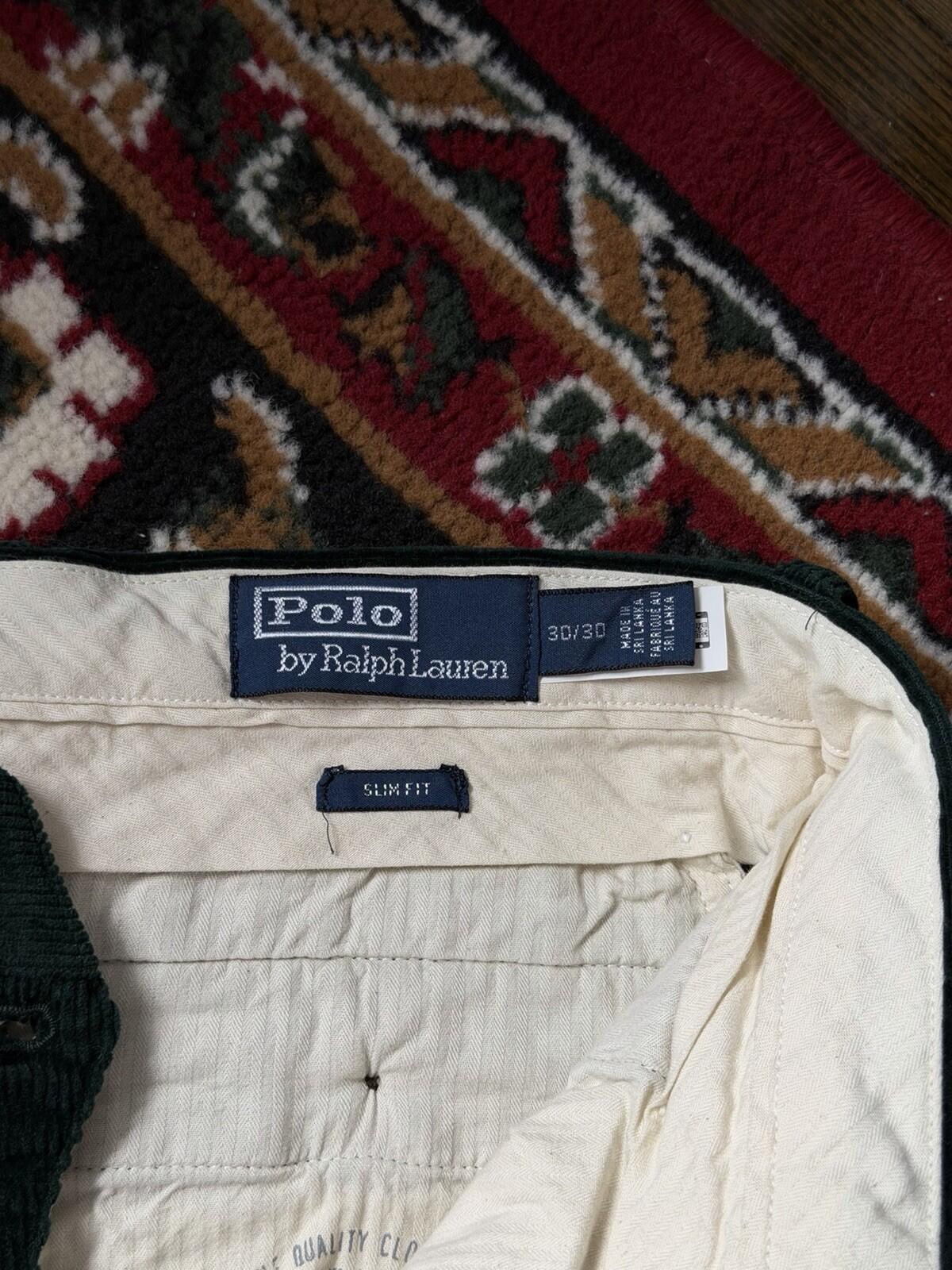 Polo Ralph Lauren Bear Slim Green Corduroy Embroidered Pants Size 30/30
