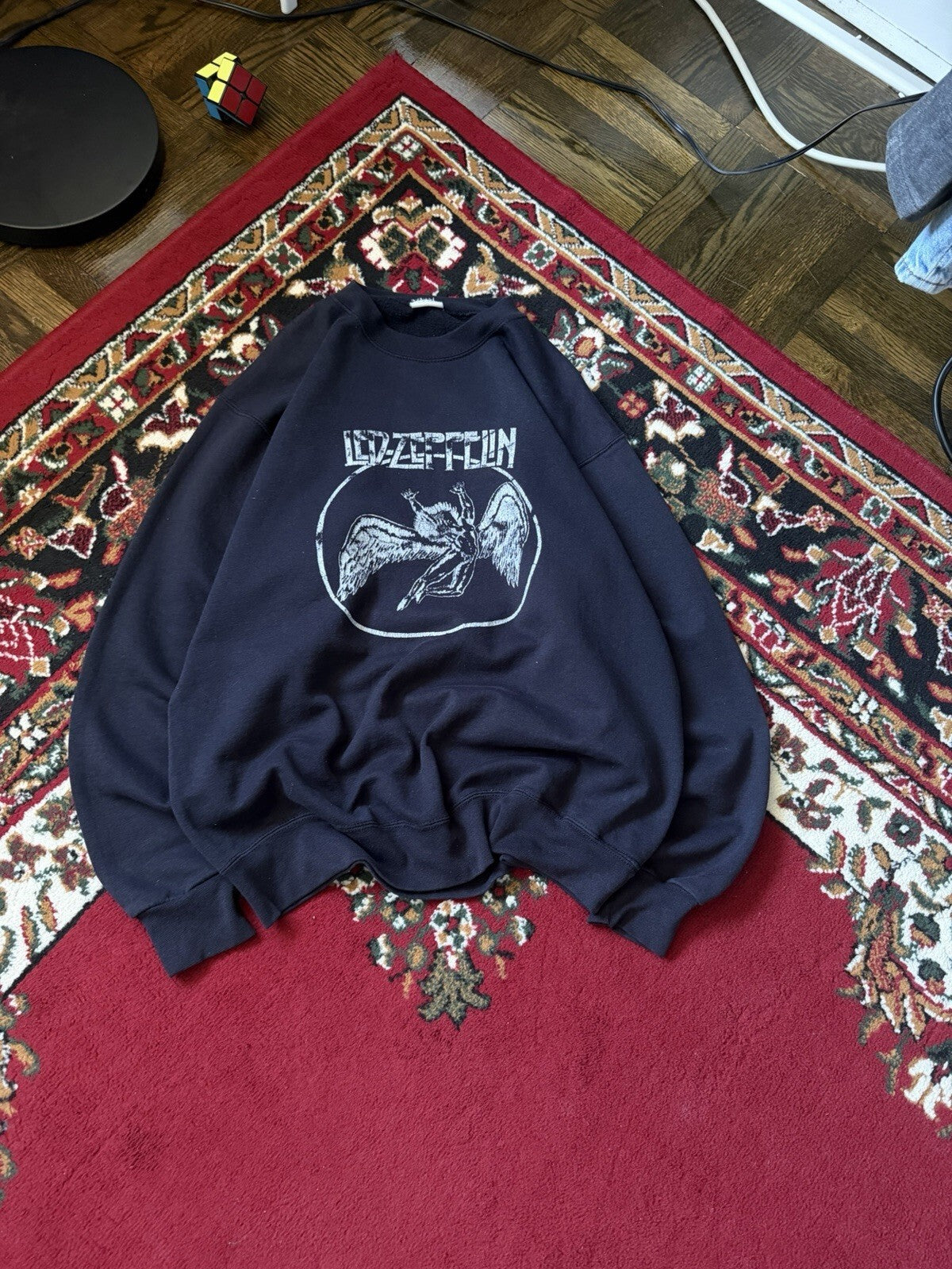 90s Led Zeppelin Swan Song Angel  Faded Black Sweatshirt