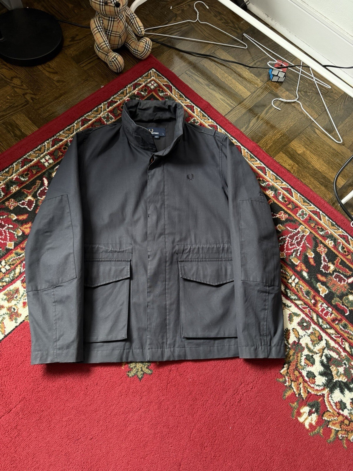 Fred Perry Utility Field Jacket Black Military Style Coat Mens L