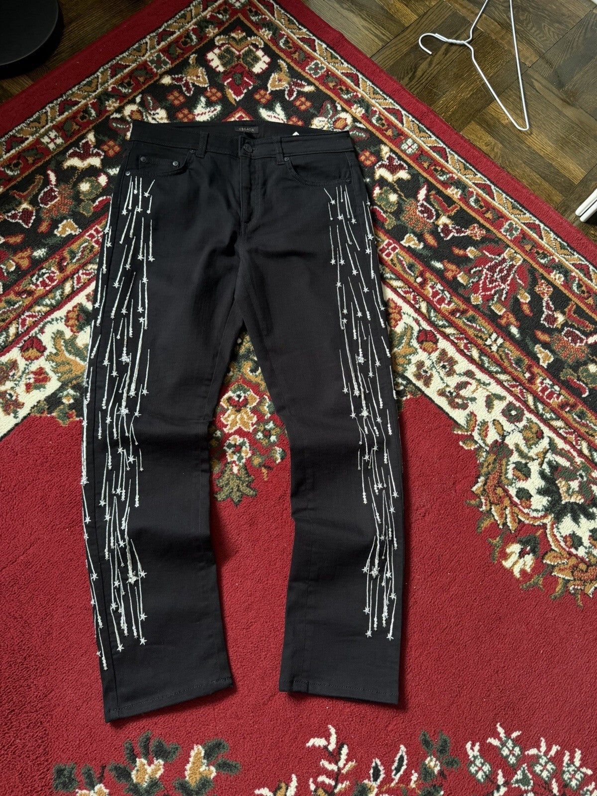 Escada Black Shooting Star Embroidered Jeans Size 34