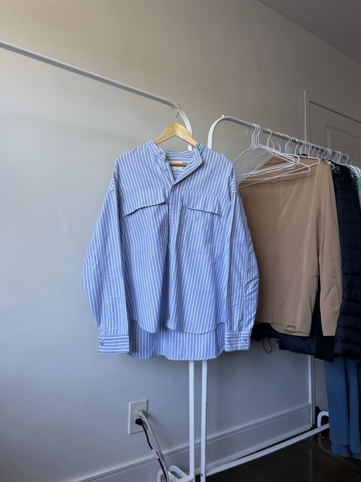 Fear of God Sixth Collection Henley Button Up Shirt Blue Size Small Jerry Loren