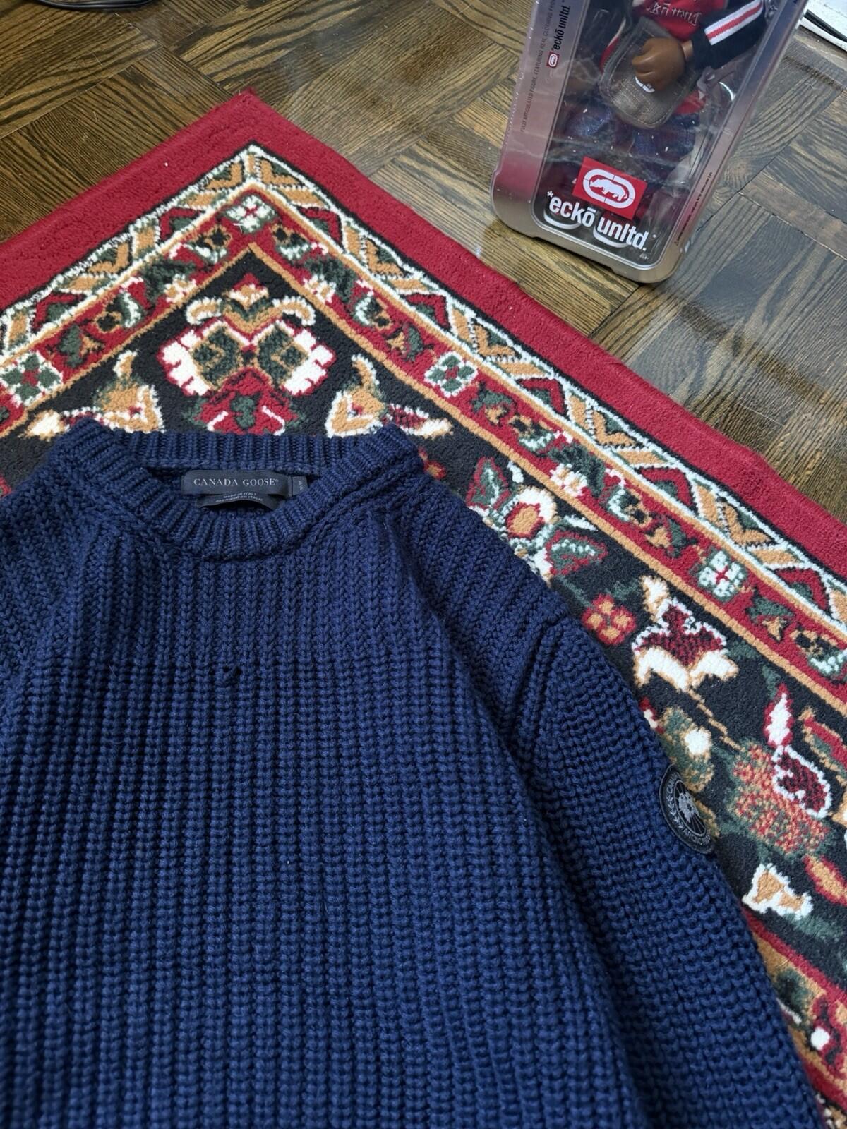 Canada Goose Men's Navy Blue Merino Wool Knit Pullover Sweater Regular Size M