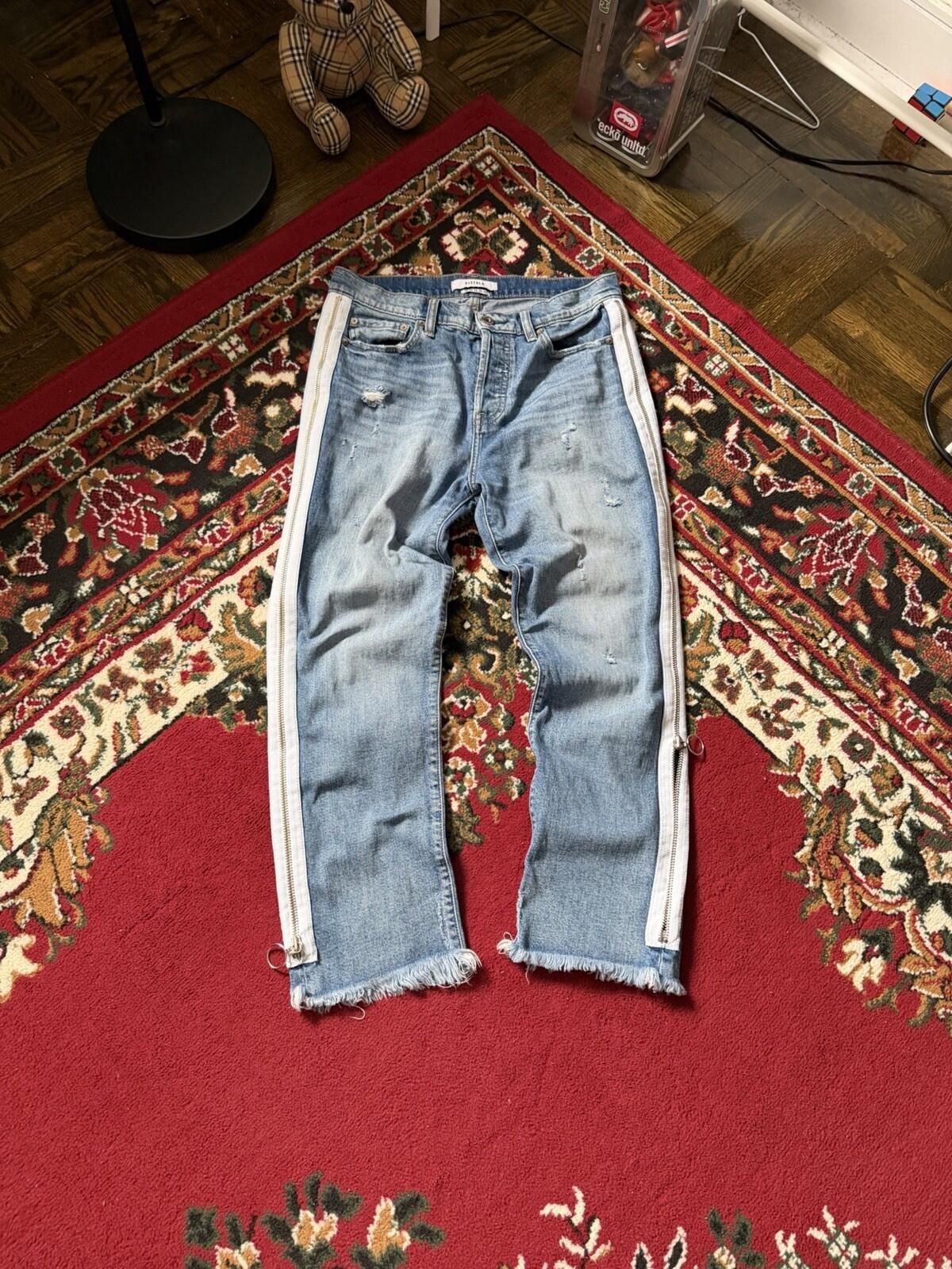 Pistola Women's Straight Zipped Distressed Denim Jeans Blue Pants Size 28